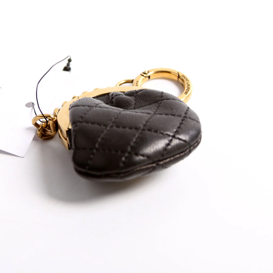 757157 Quilted Leather Gaby Mini Coin Key Ring Black/Gold - Image 2