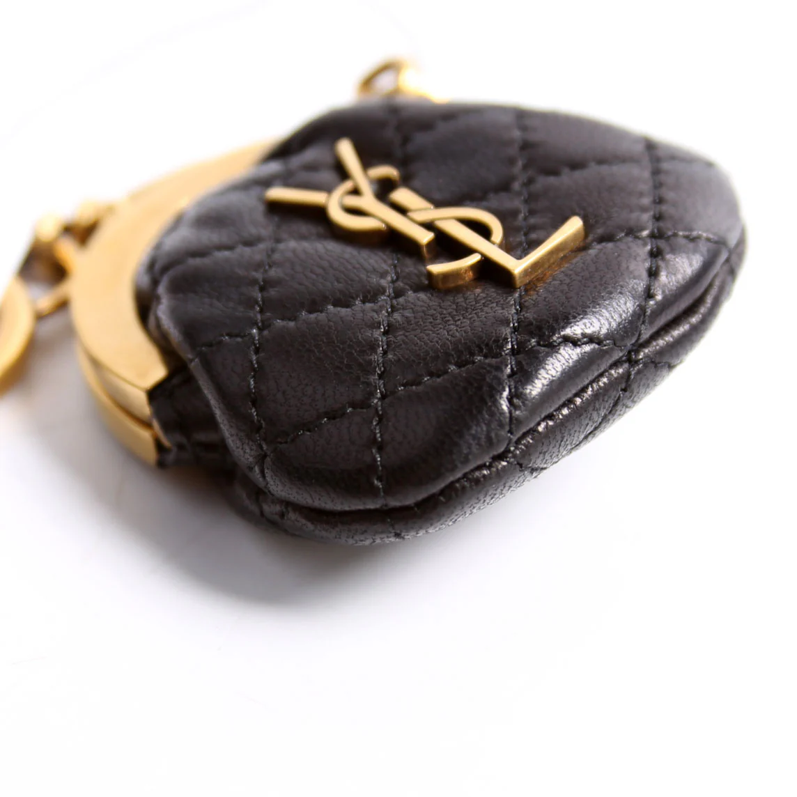 757157 Quilted Leather Gaby Mini Coin Key Ring Black/Gold - Image 3