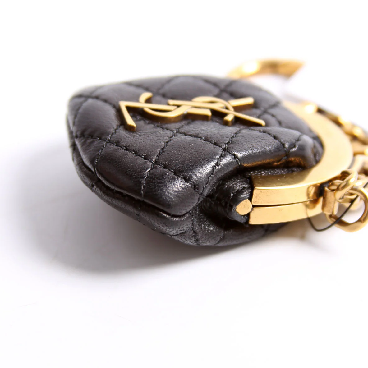 757157 Quilted Leather Gaby Mini Coin Key Ring Black/Gold - Image 4