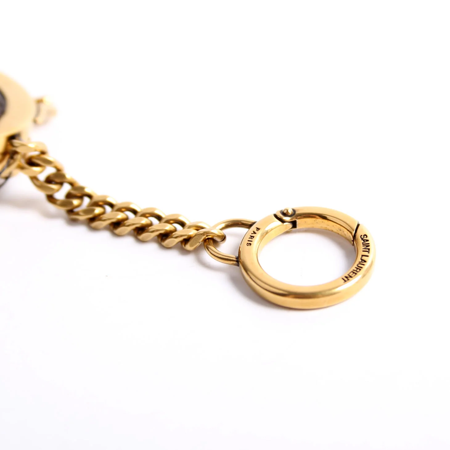 757157 Quilted Leather Gaby Mini Coin Key Ring Black/Gold - Image 5