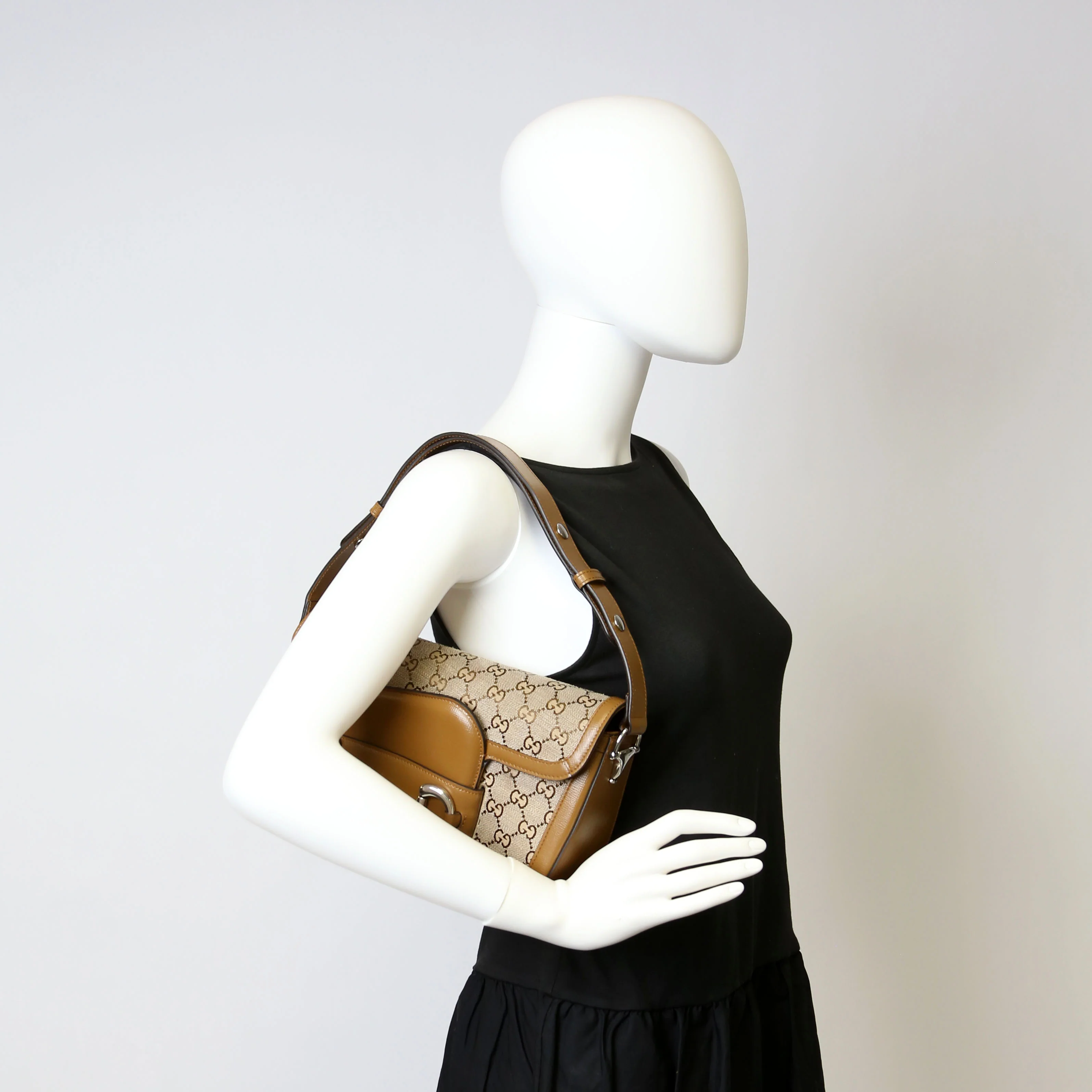 764155 Horsebit 1955 GG Canvas Asymmetric Shoulder Brown - Image 16