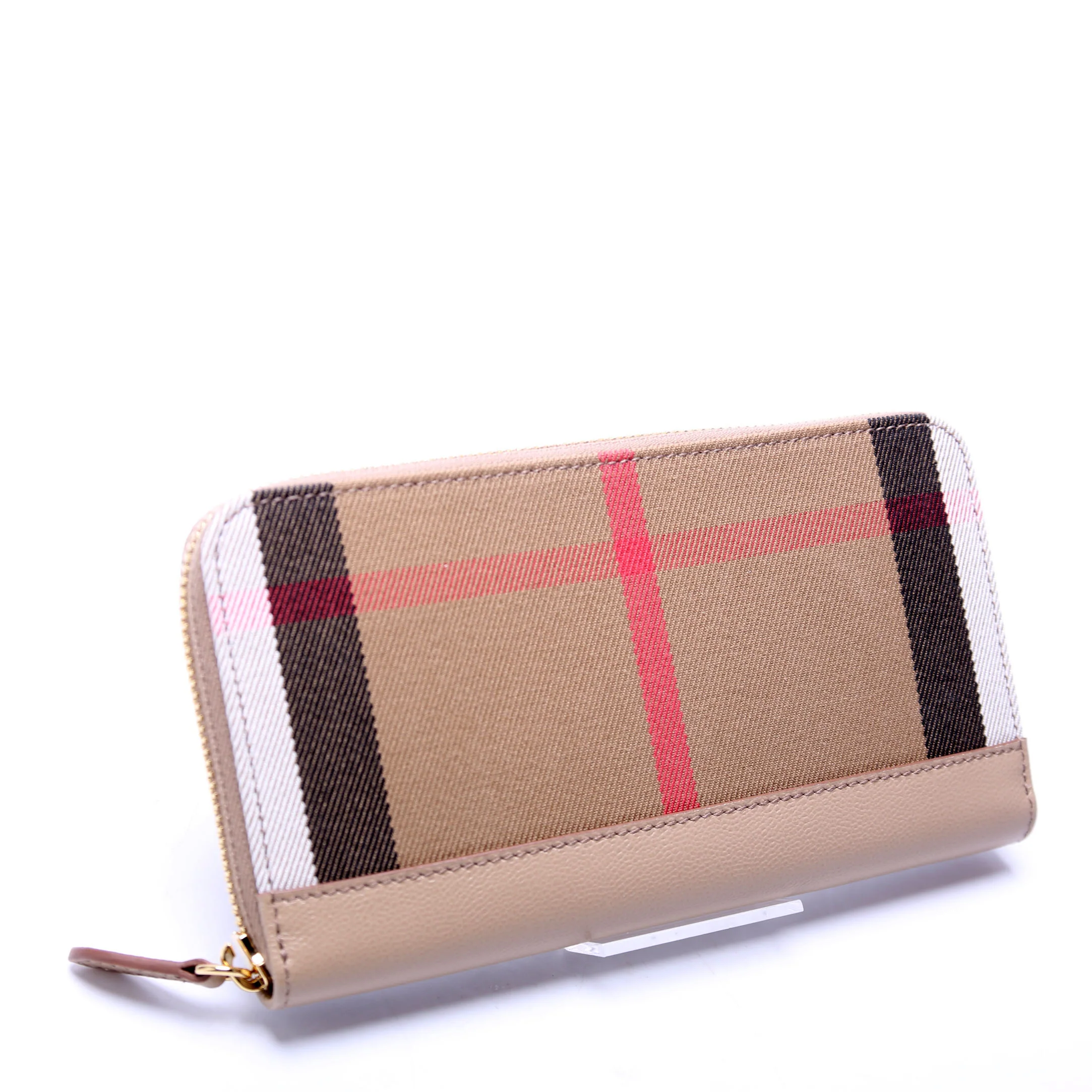 8084519 House Check/Leather Zip Around Wallet Brown - Image 2