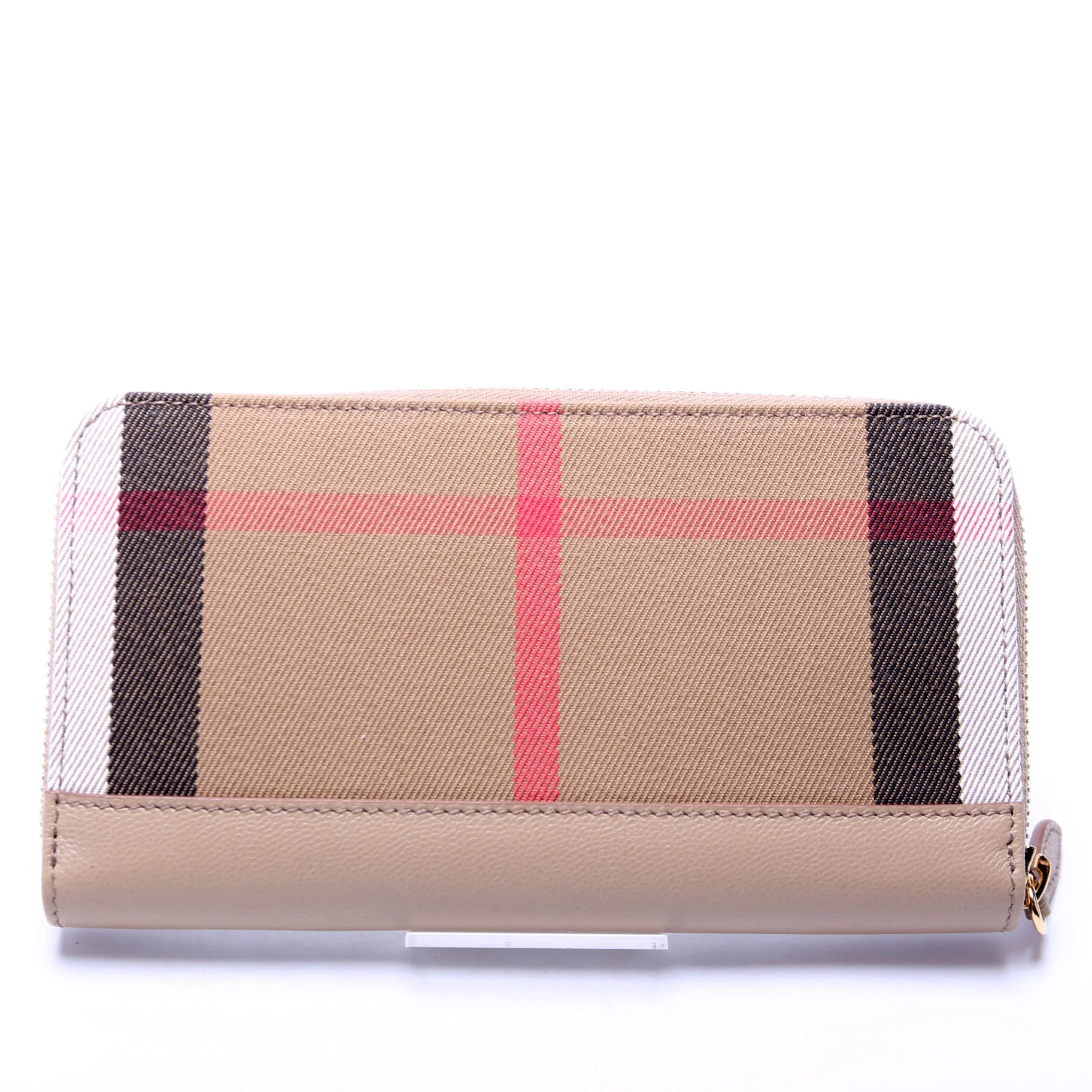 8084519 House Check/Leather Zip Around Wallet Brown - Image 3