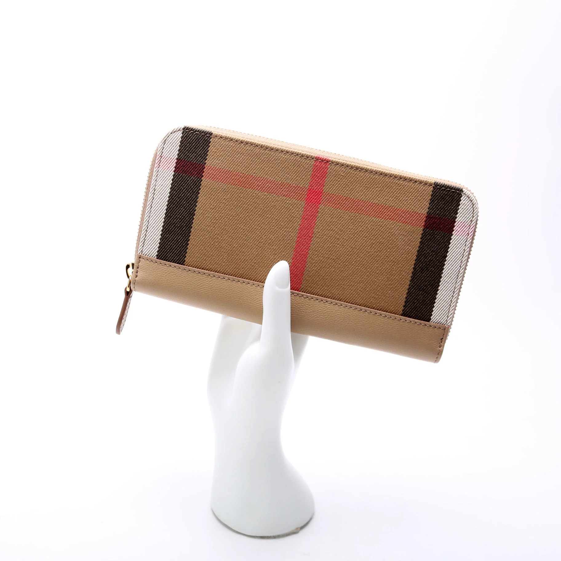8084519 House Check/Leather Zip Around Wallet Brown - Image 9