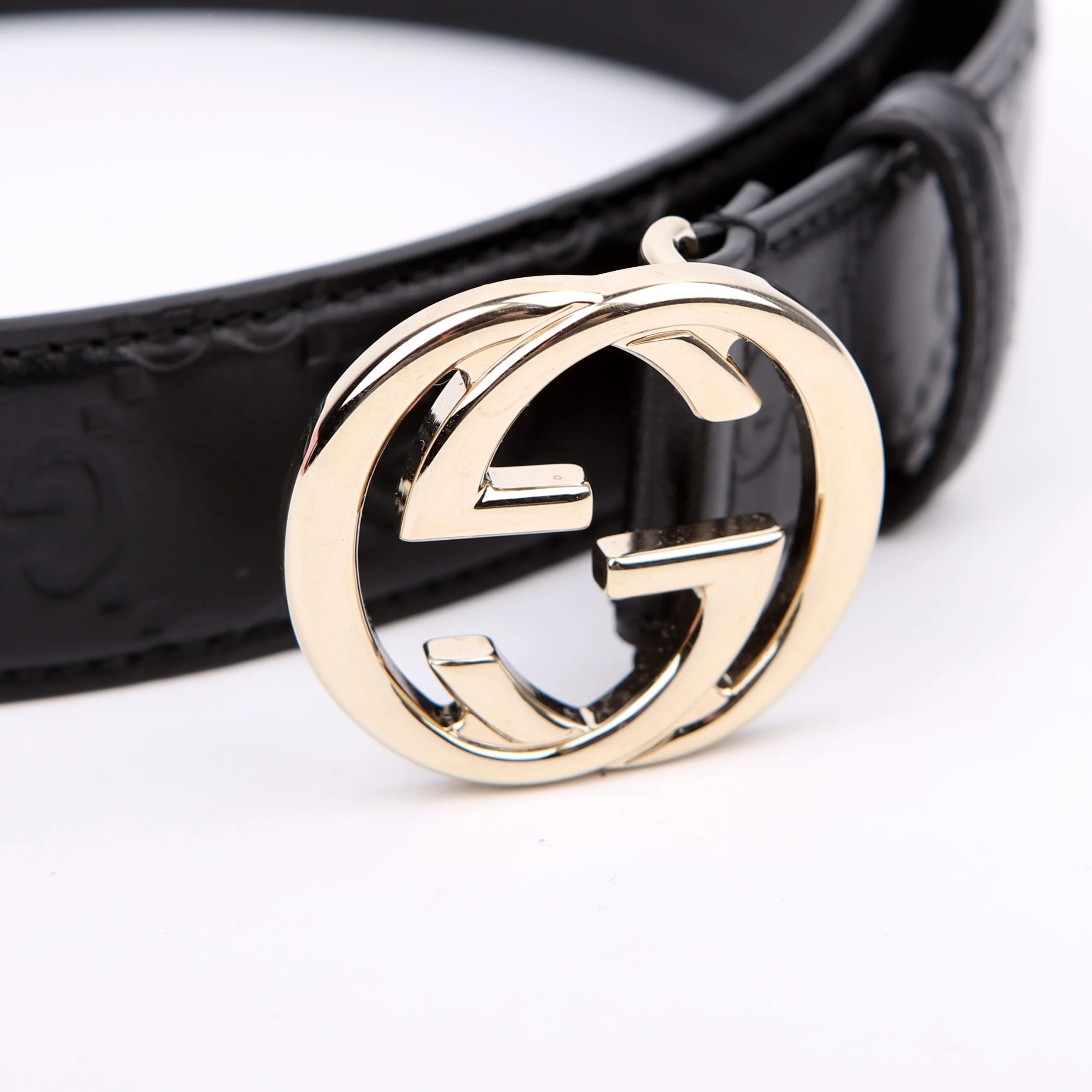 813008 Interlocking GG Leather Belt Size 80/32 Black - Image 5