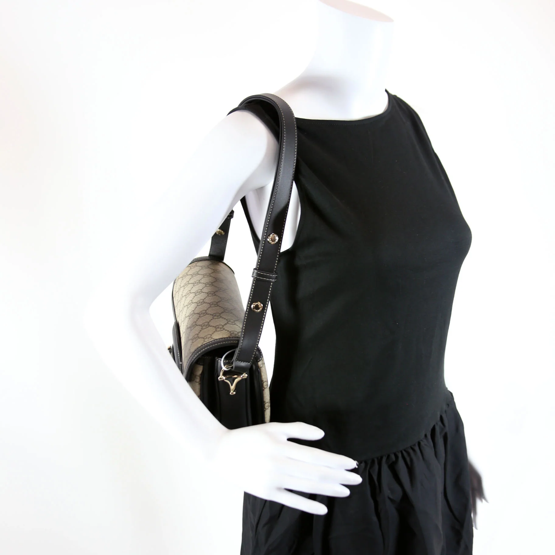 815178 GG Supreme 1955 Horsebit Soft Medium Shoulder Bag Black - Image 9