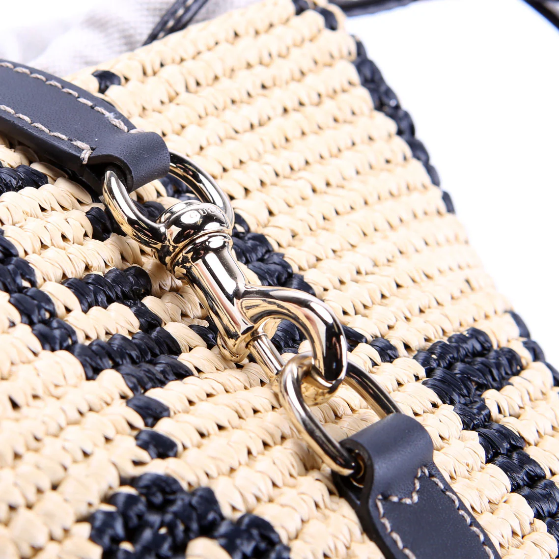 816284 GG Woven Raffia Mini Bucket Bag Tan/Black - Image 6