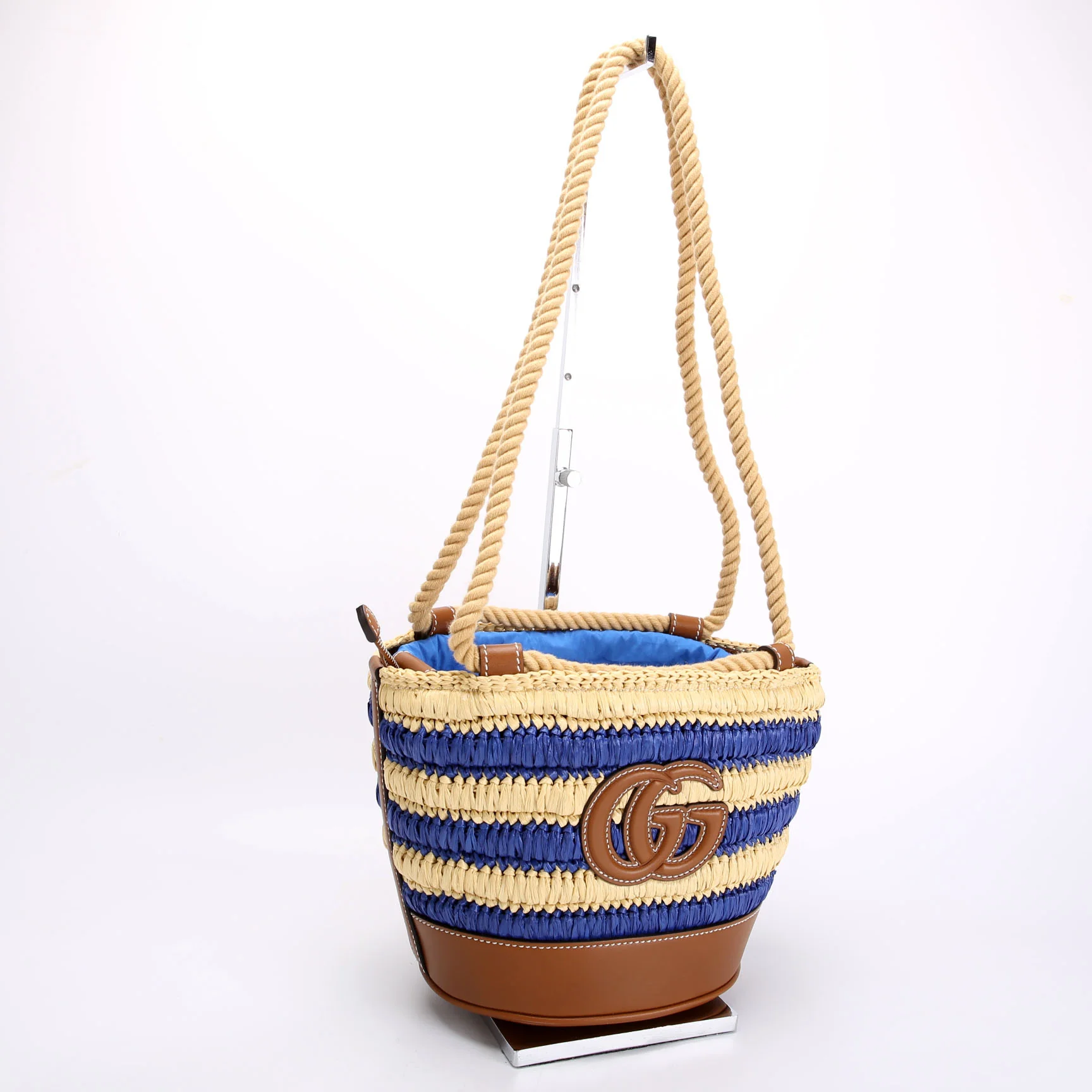 834935 Woven Mini Bucket Bag Tan/Blue - Image 2