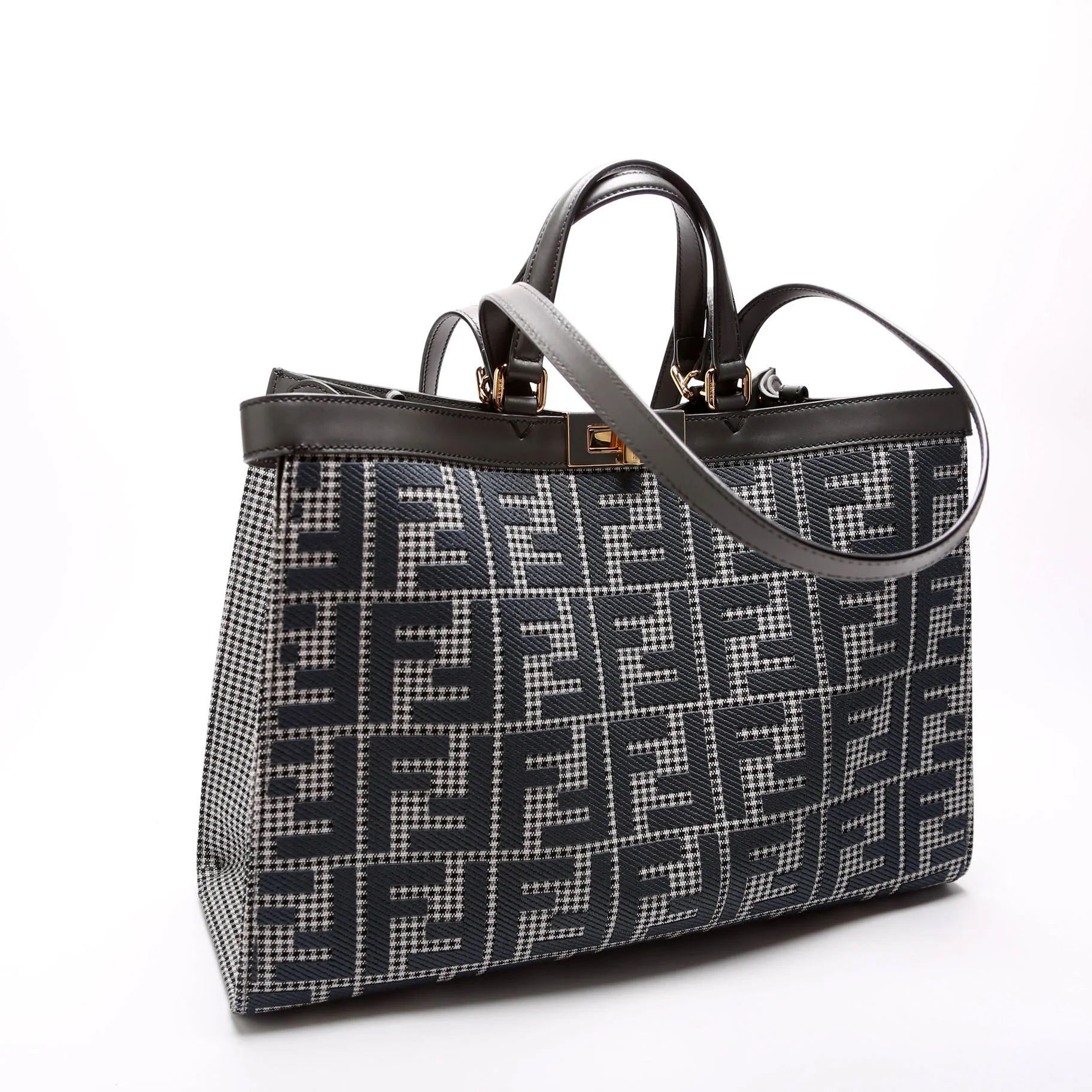 8BH374 Peekaboo FF Wool Houndstooth X-Tote Blue - Image 2