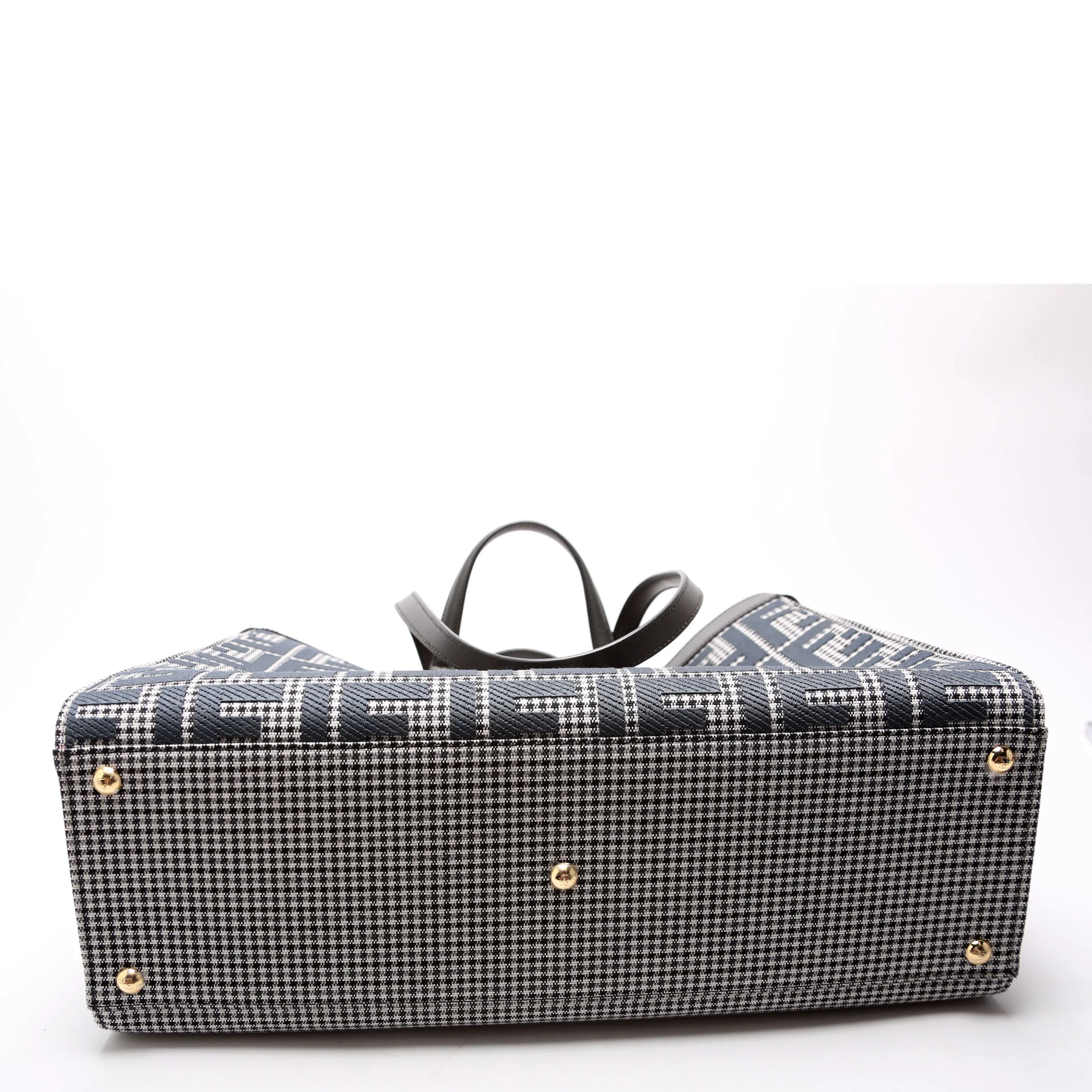 8BH374 Peekaboo FF Wool Houndstooth X-Tote Blue - Image 4