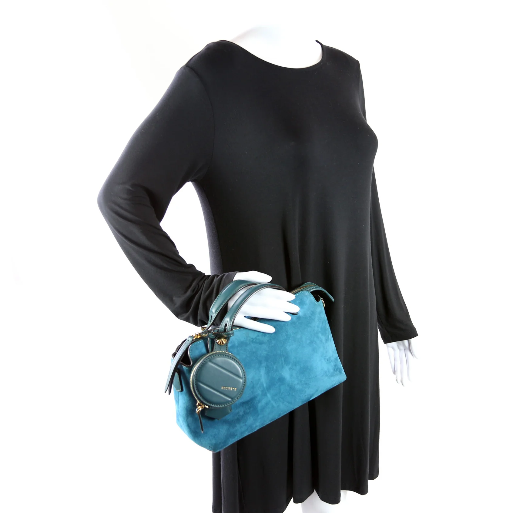 8BL124 By the Way Medium Coin Pocket Suede Teal - Image 14