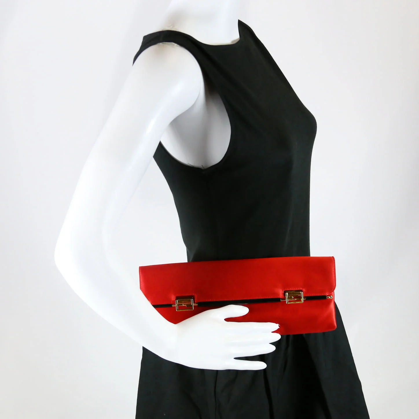 8BP032 Satin FF Clasp Long Clutch Red - Image 10