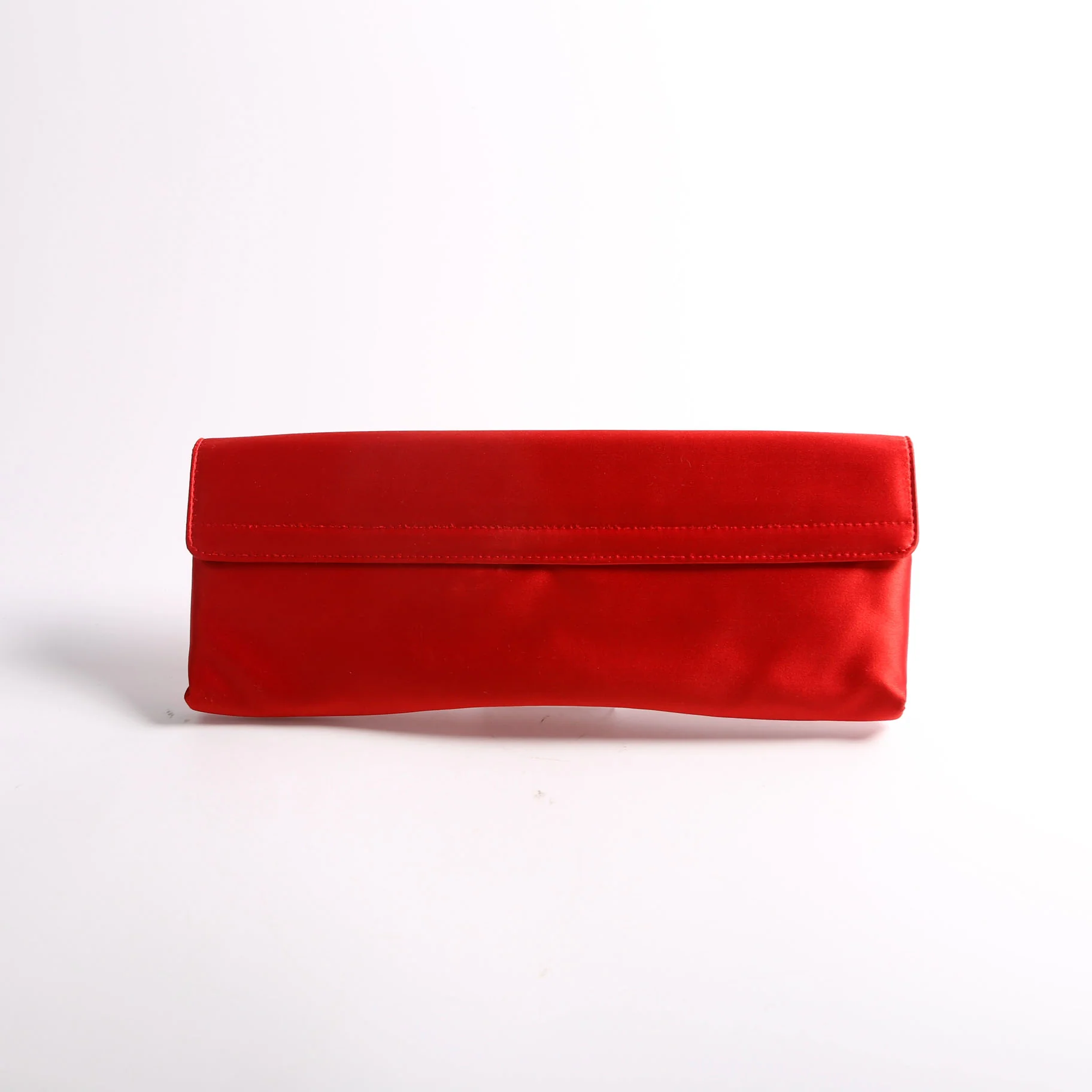 8BP032 Satin FF Clasp Long Clutch Red - Image 2