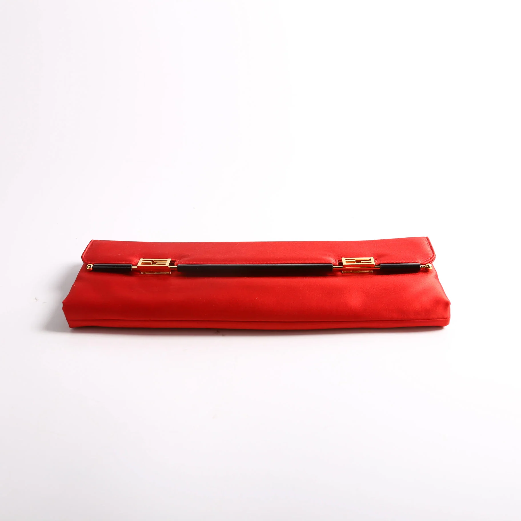 8BP032 Satin FF Clasp Long Clutch Red - Image 3