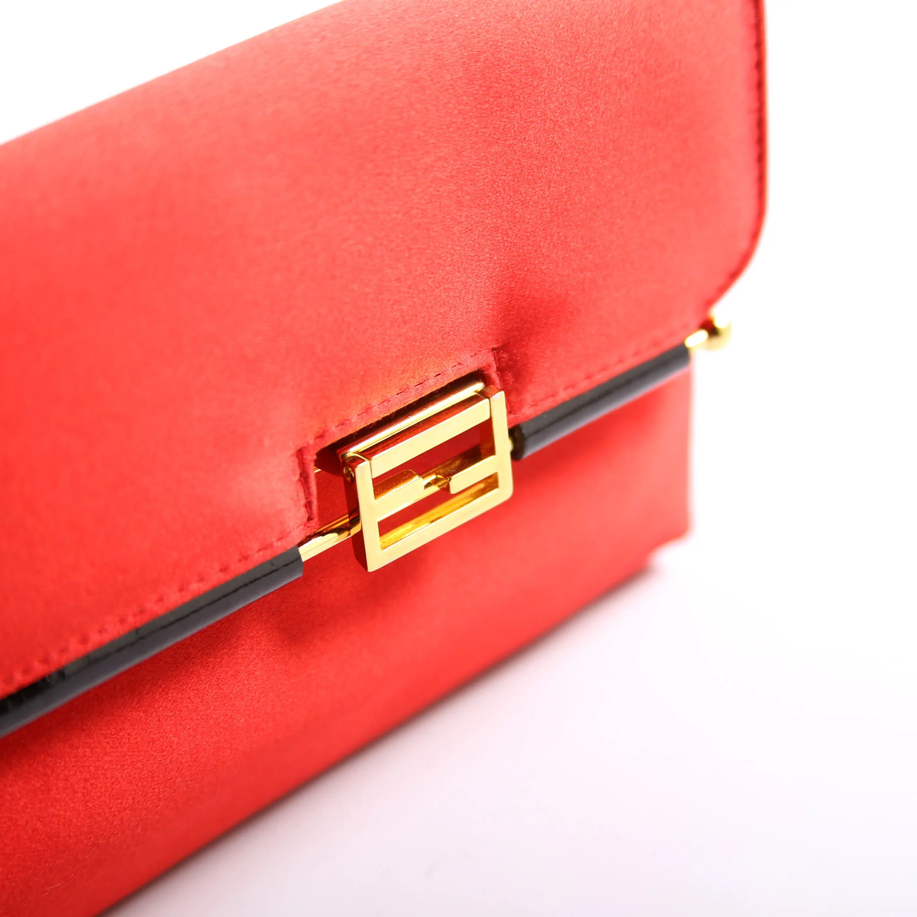 8BP032 Satin FF Clasp Long Clutch Red - Image 6