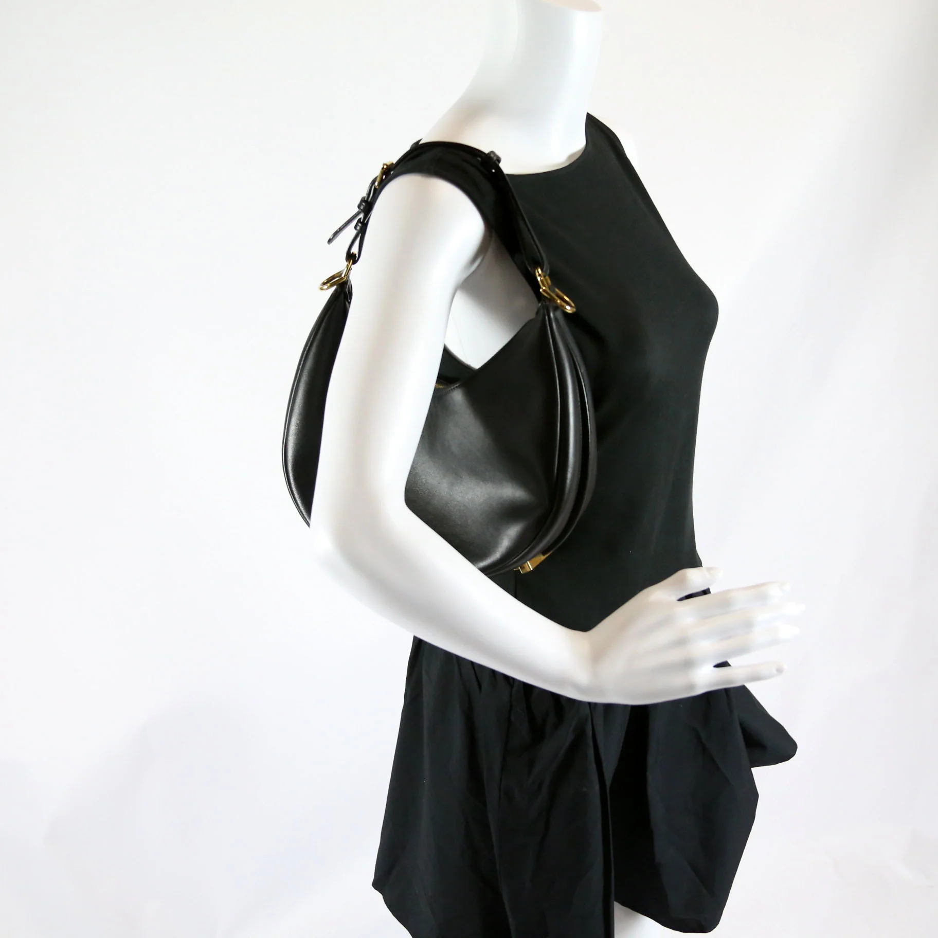 8BR798 Fendigraphy Small Leather Hobo Black - Image 9
