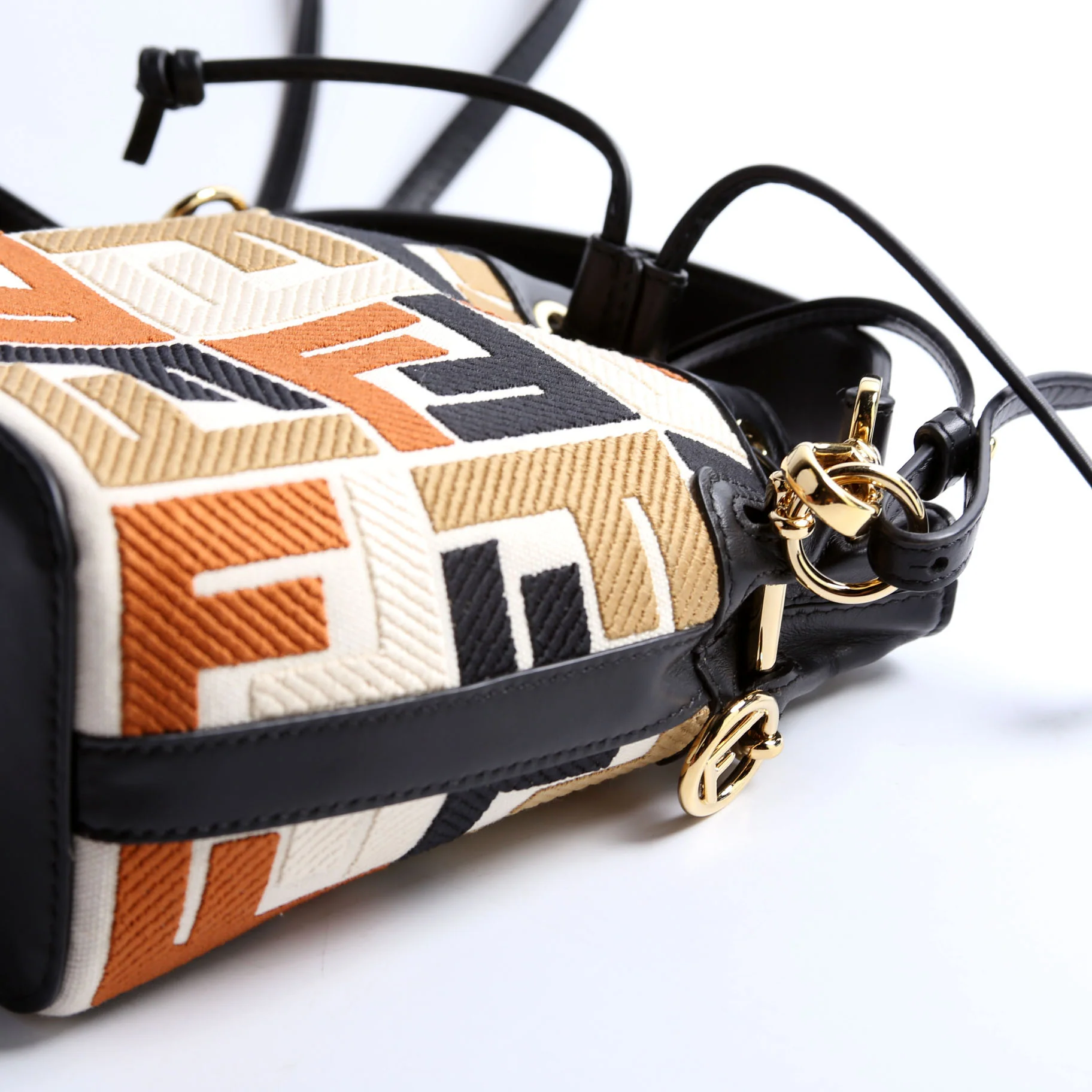 8BS010 Mon Tresor Mini Bucket Leather/Canvas FF Black/Brown - Image 5