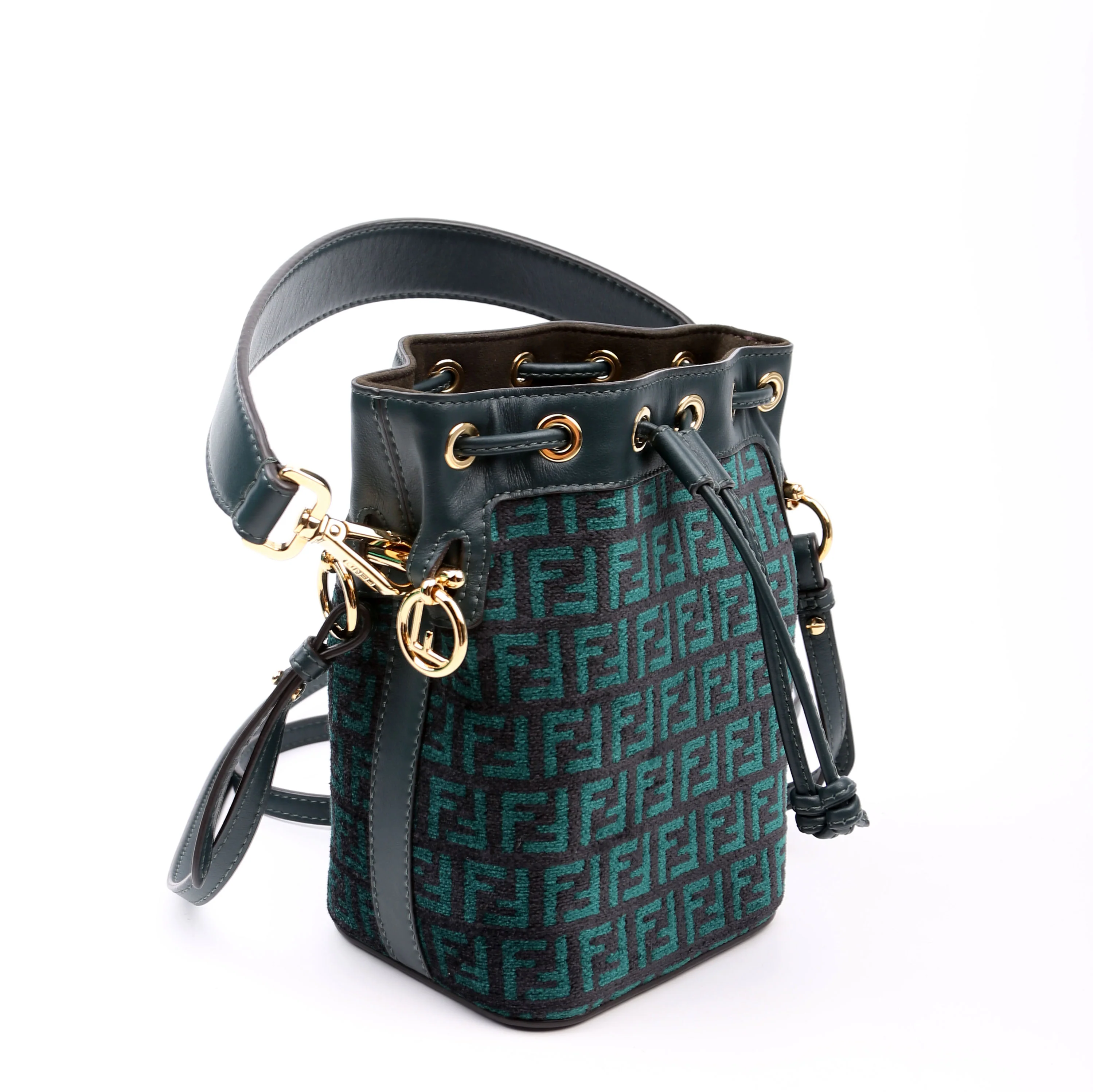 8BS010 Mon Tresor Mini Bucket Leather Canvas FF Green - Image 2