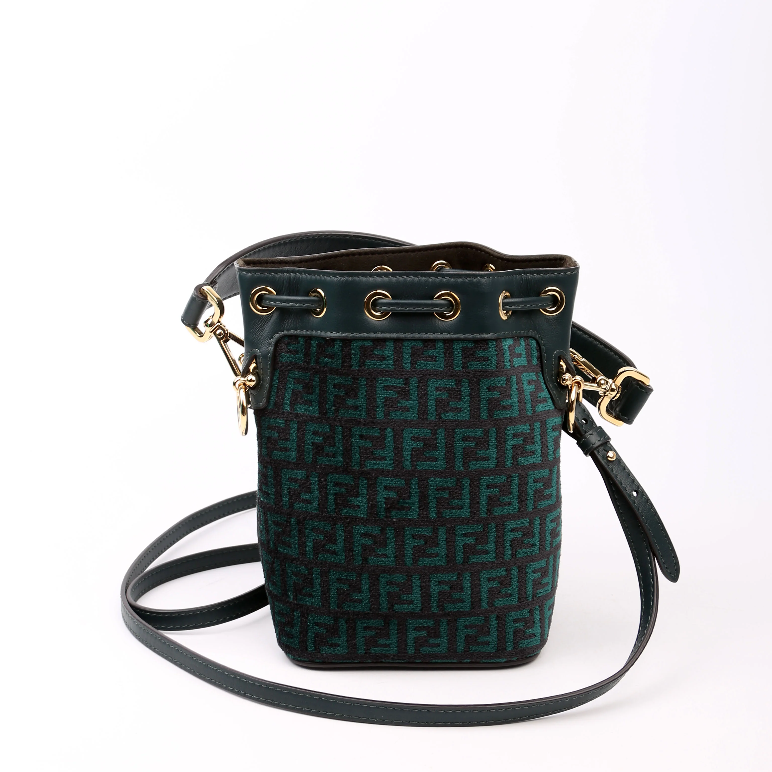 8BS010 Mon Tresor Mini Bucket Leather Canvas FF Green - Image 3