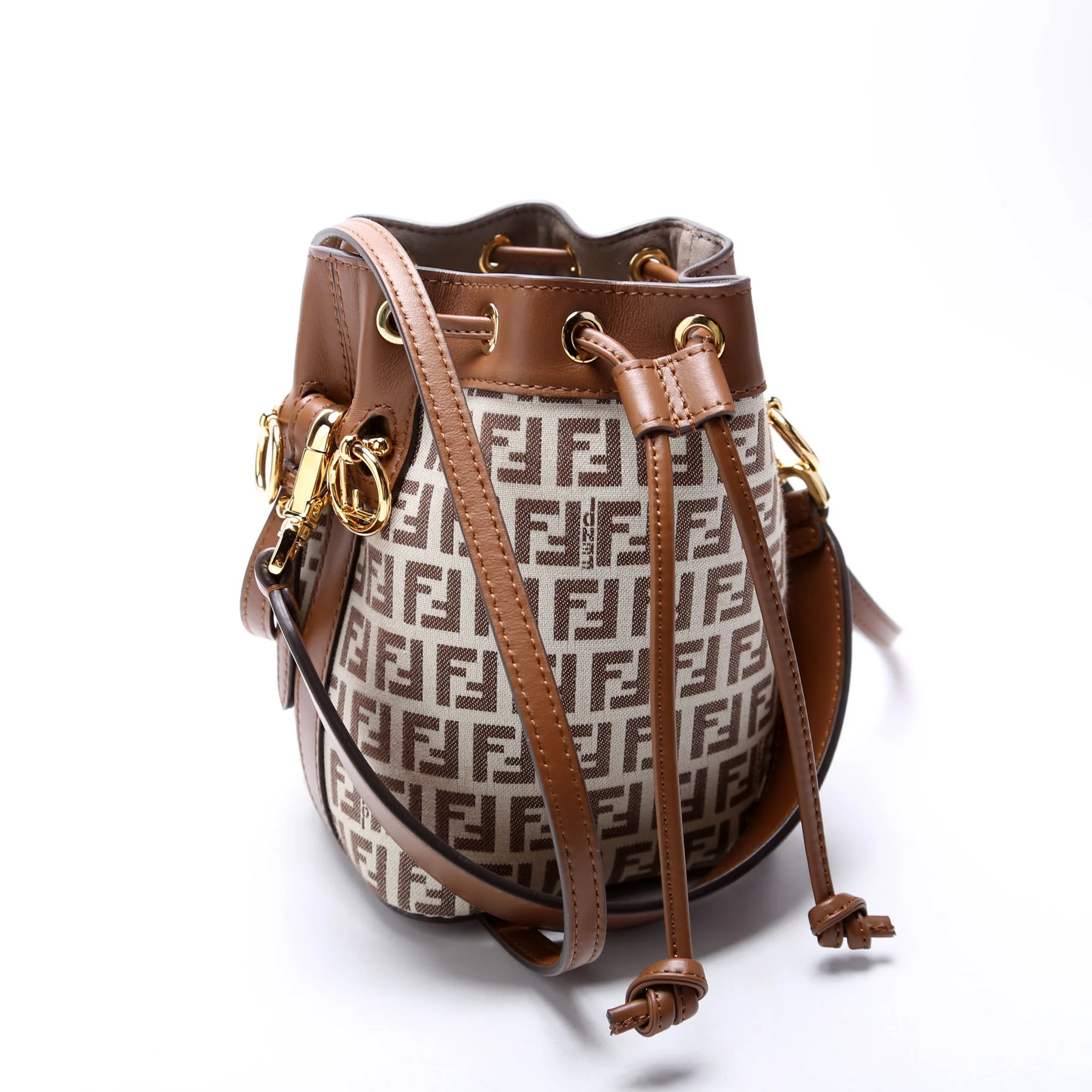 8BS010 Tresor Mini Bucket Leather/Canvas FF Brown - Image 2