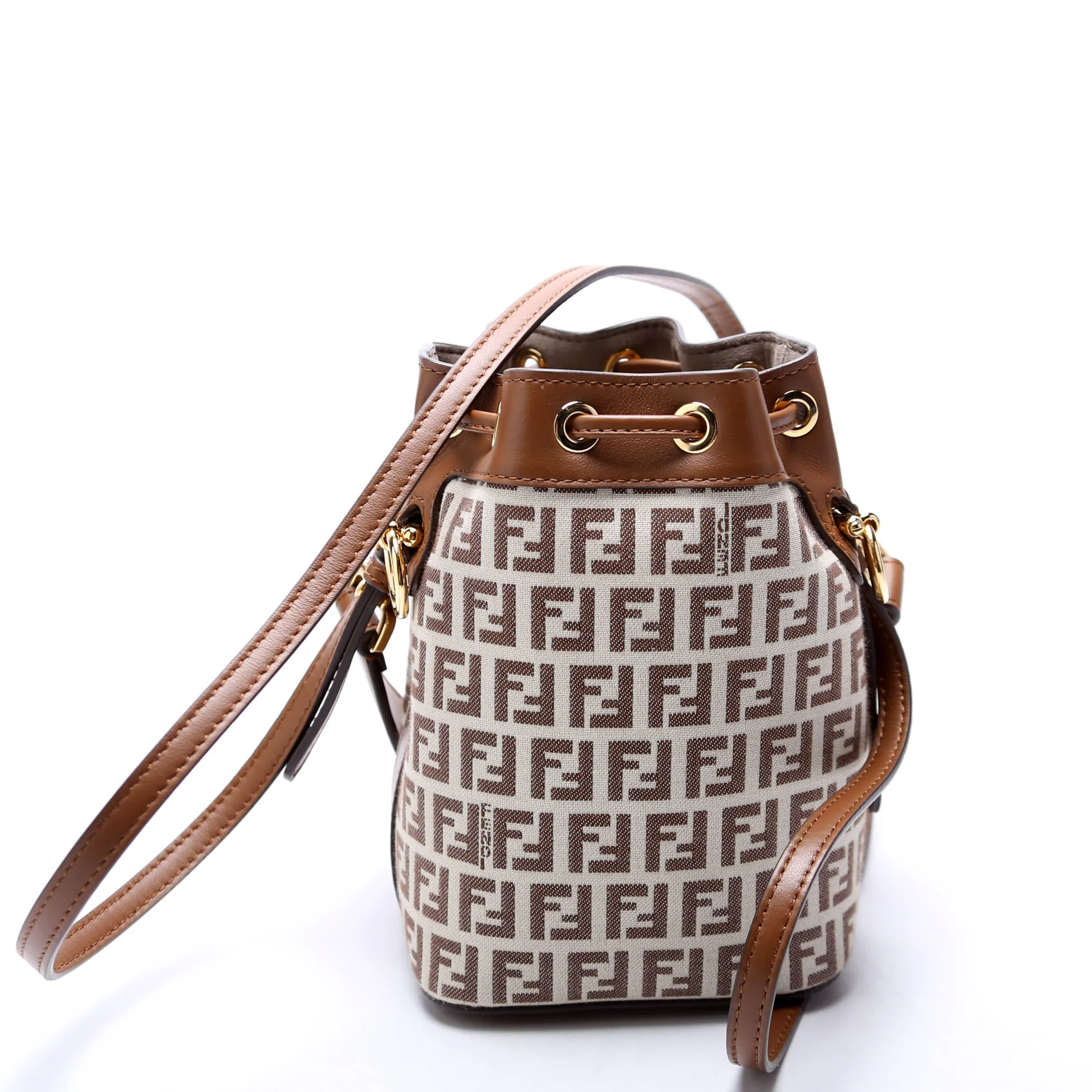 8BS010 Tresor Mini Bucket Leather/Canvas FF Brown - Image 3