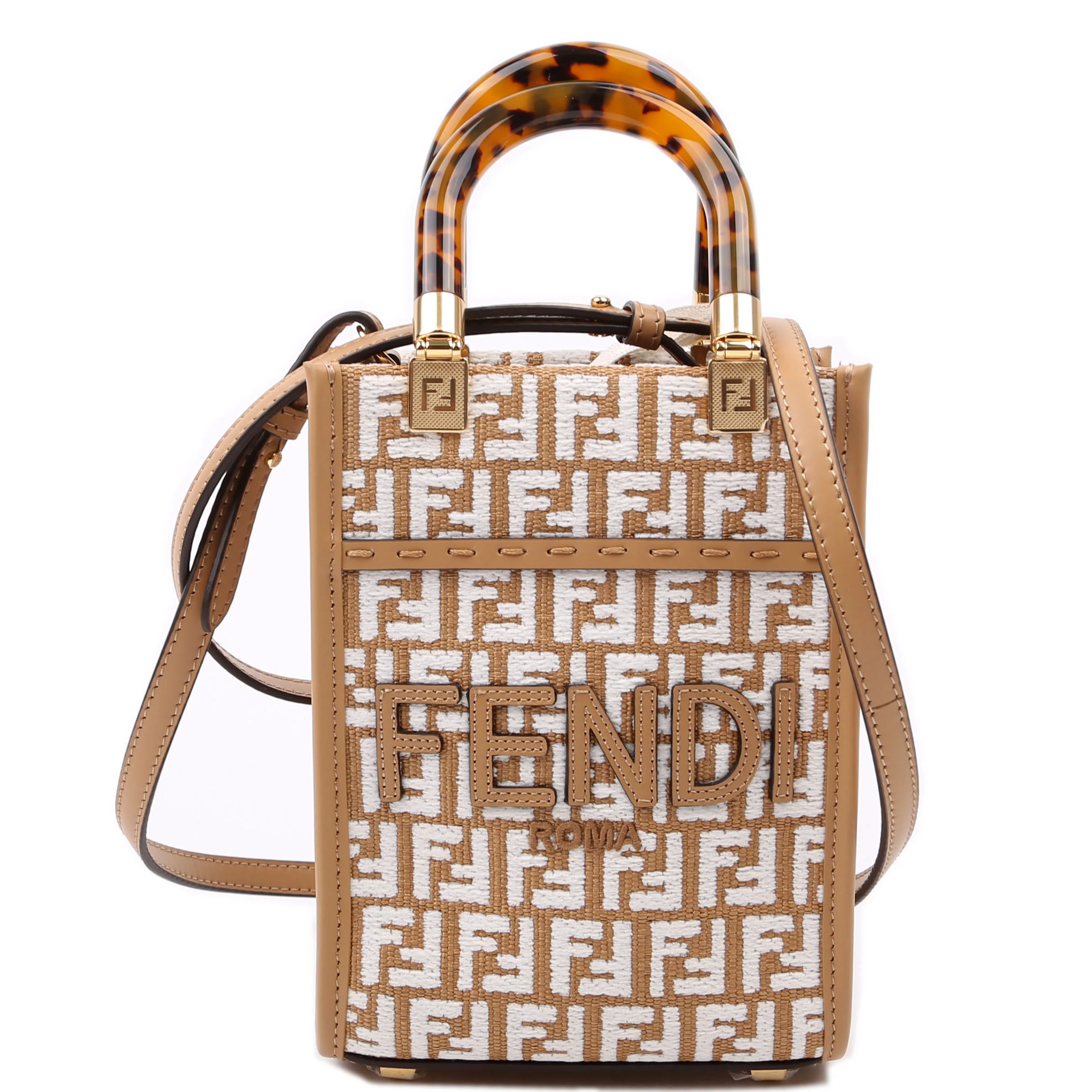 8BS051 Raffia FF Mini Sunshine Shopper Tan