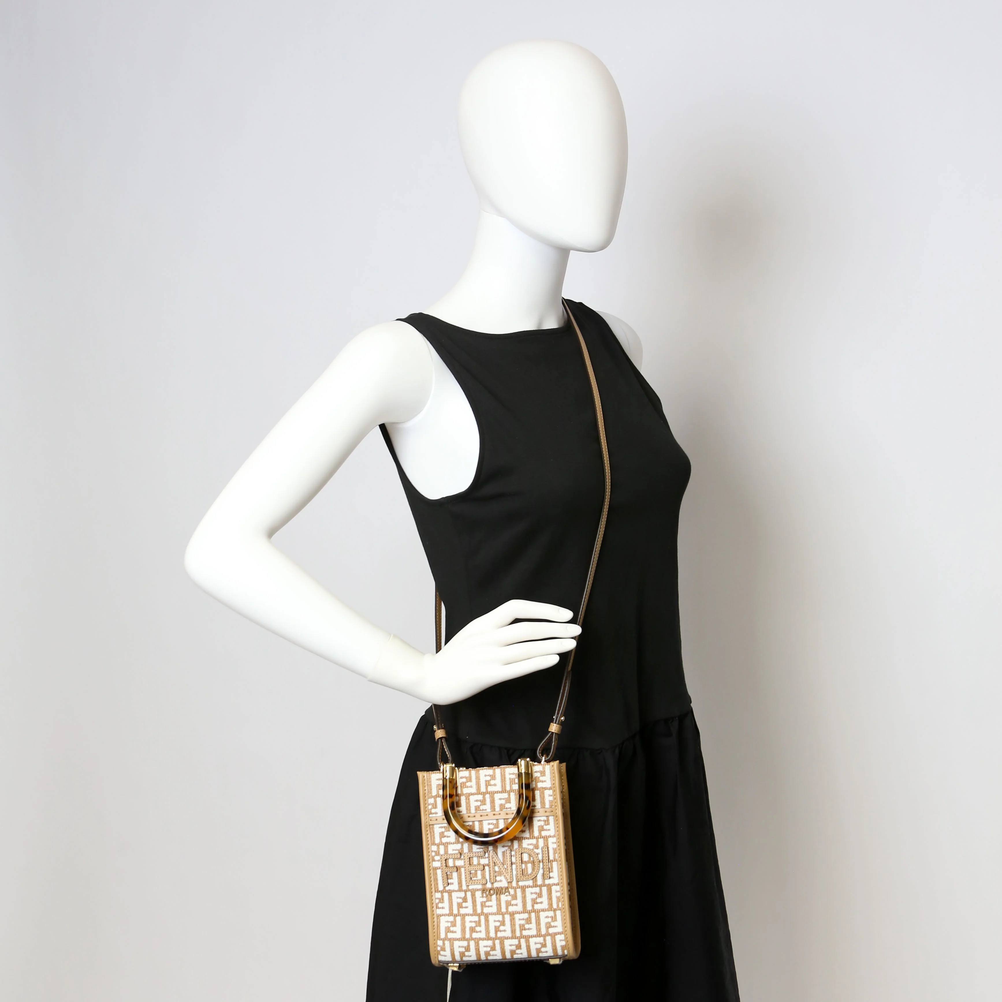 8BS051 Raffia FF Mini Sunshine Shopper Tan - Image 12