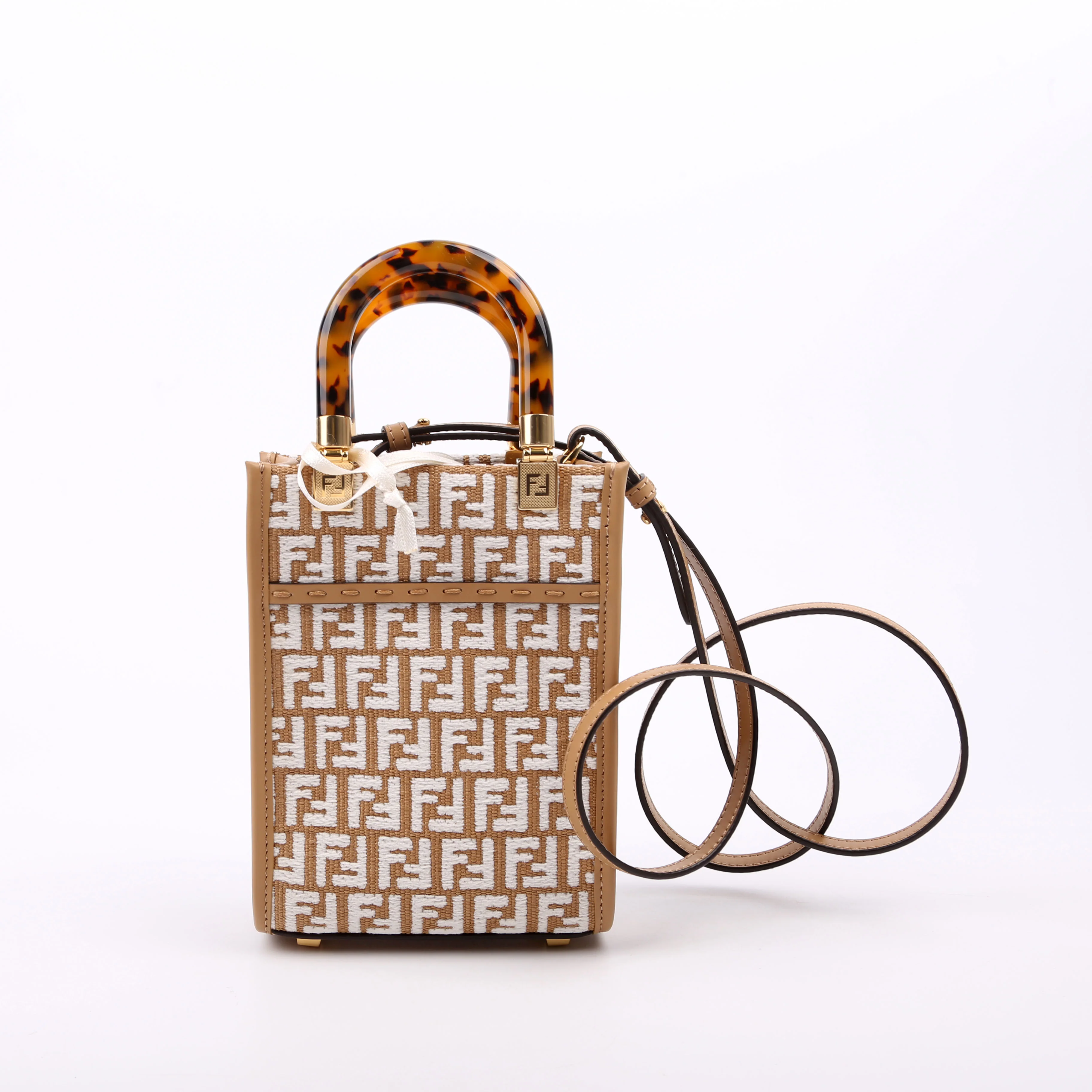 8BS051 Raffia FF Mini Sunshine Shopper Tan - Image 3