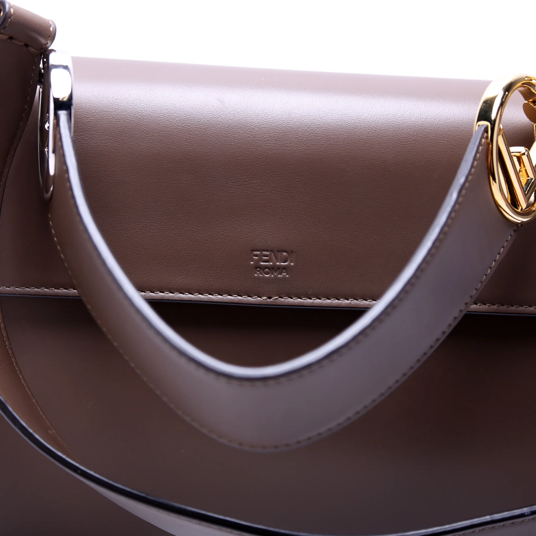 8BT284 Kan I Medium Shoulder Bag Vitello F Is Fendi Brown/Black - Image 6