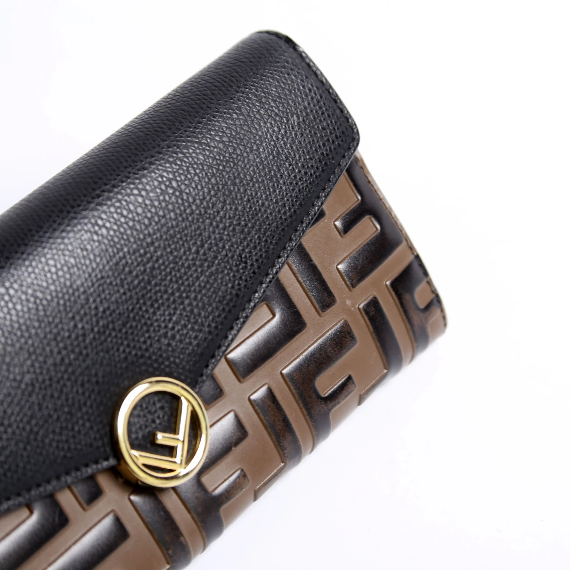 8M0251 F Is Fendi Flap Wallet Black/Brown - Image 6