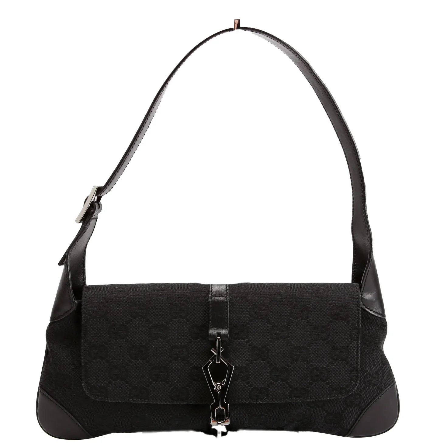 90667 GG Canvas Jackie O Flap Bag Black/Silver