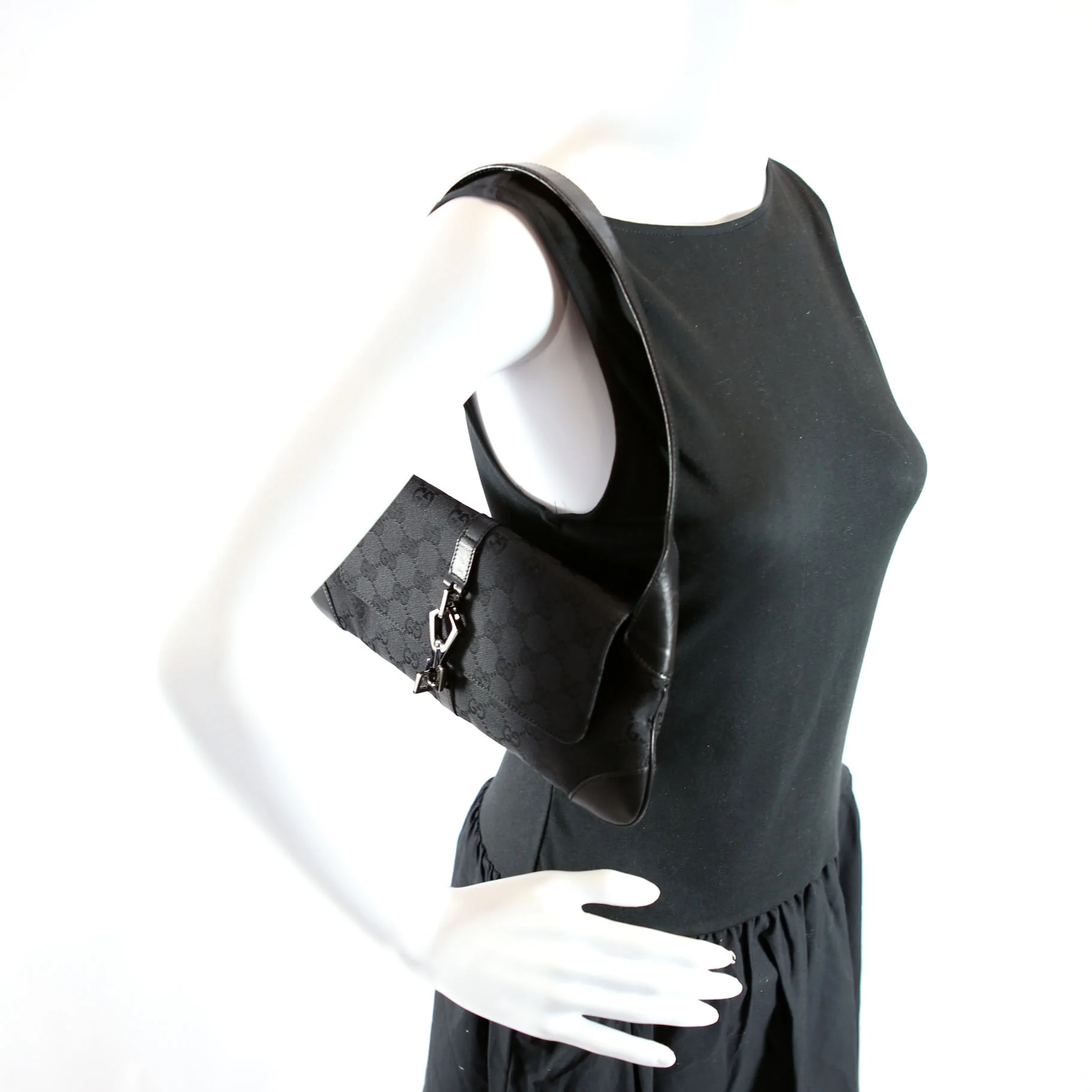 90667 GG Canvas Jackie O Flap Bag Black/Silver - Image 14