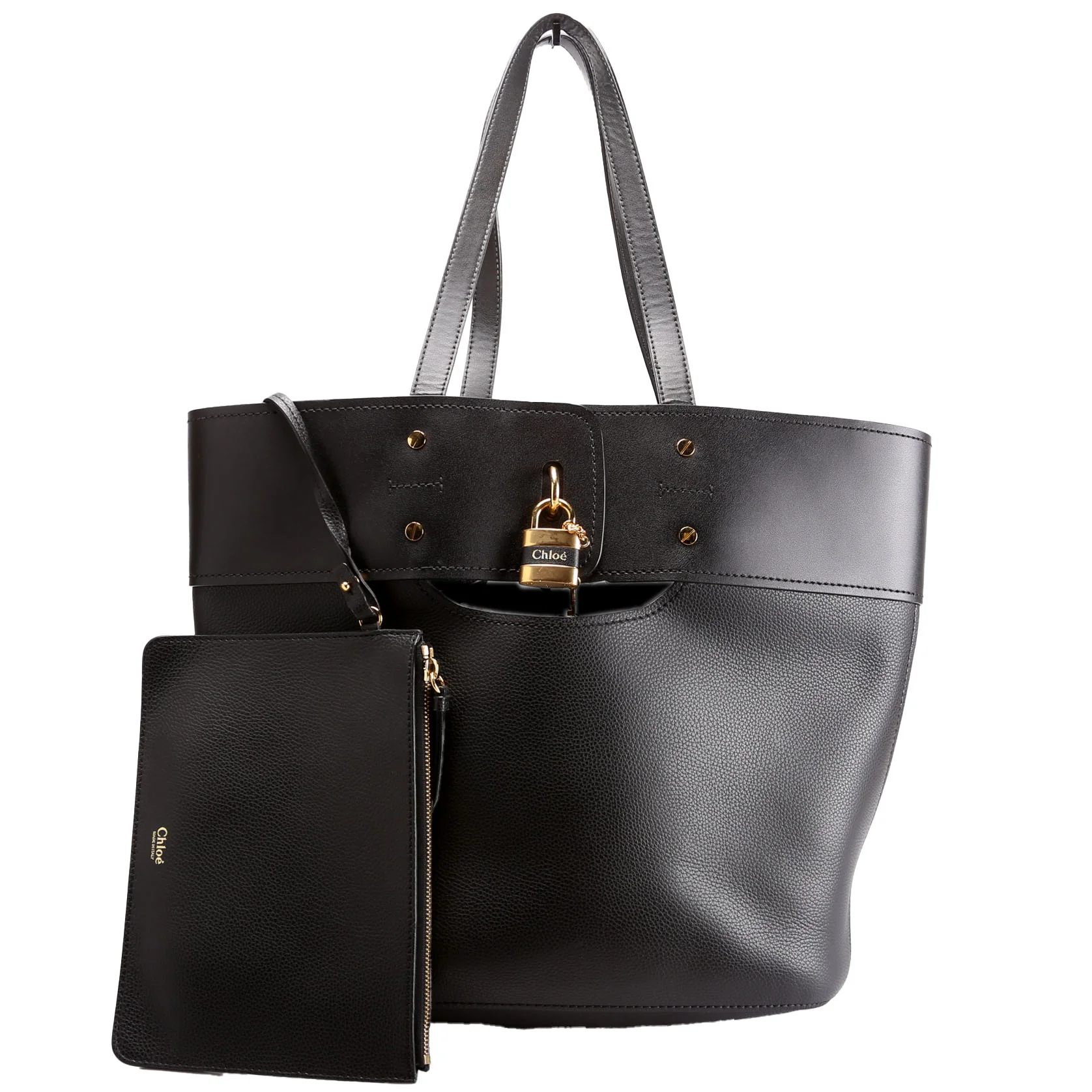 Aby Grain Leather Medium Tote Black/Gold