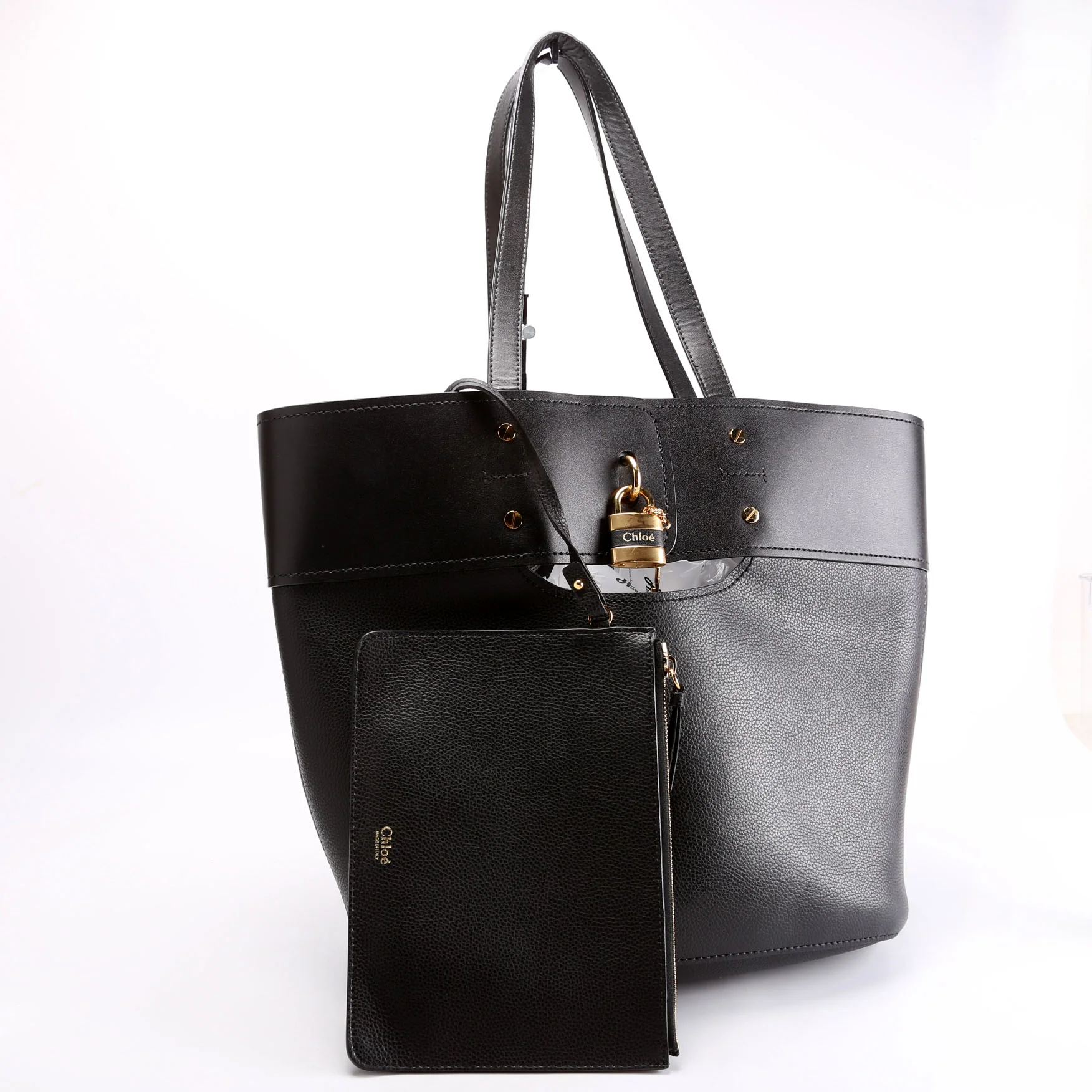 Aby Grain Leather Medium Tote Black/Gold - Image 2