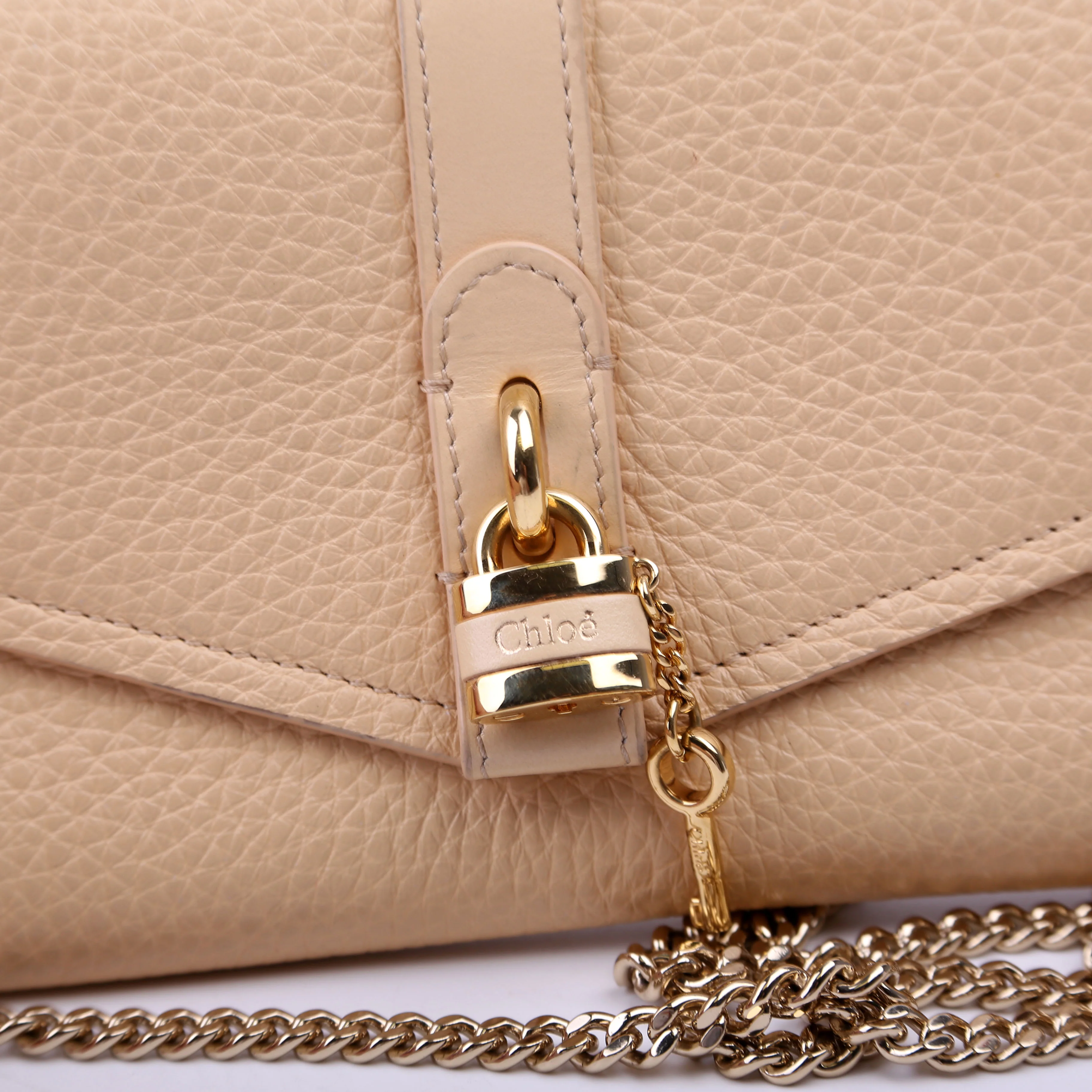Aby Grain Leather Wallet On Chain Beige - Image 10