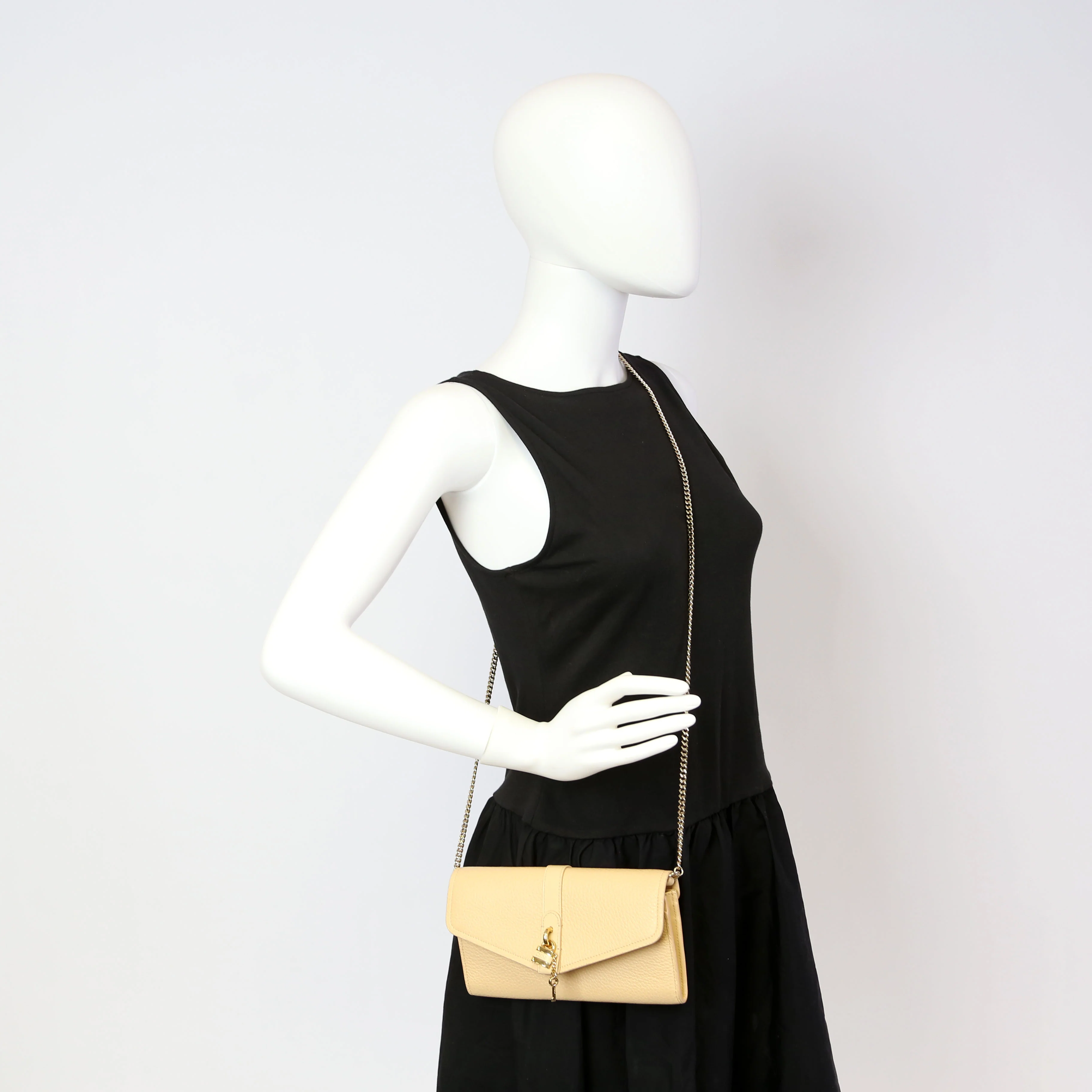 Aby Grain Leather Wallet On Chain Beige - Image 13