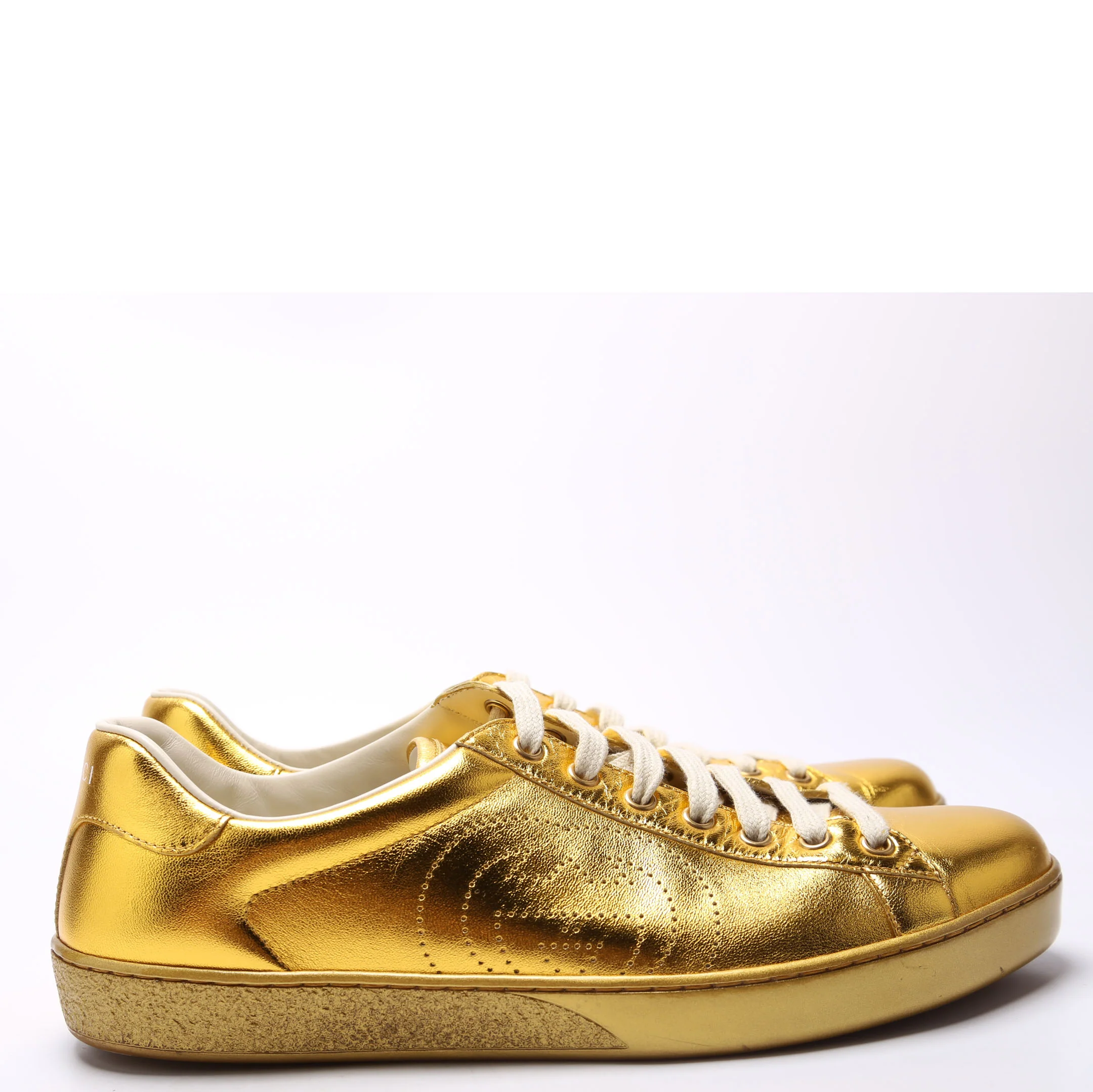 Ace Interlocking G Metallic Leather Sneakers Size 8.5 Gold - Image 3