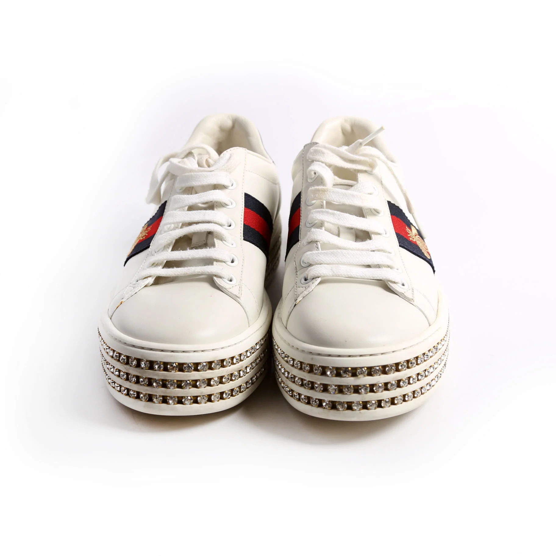 Ace Web Bee Crystal Platform Sneakers Size 38.5 White/Navy - Image 2
