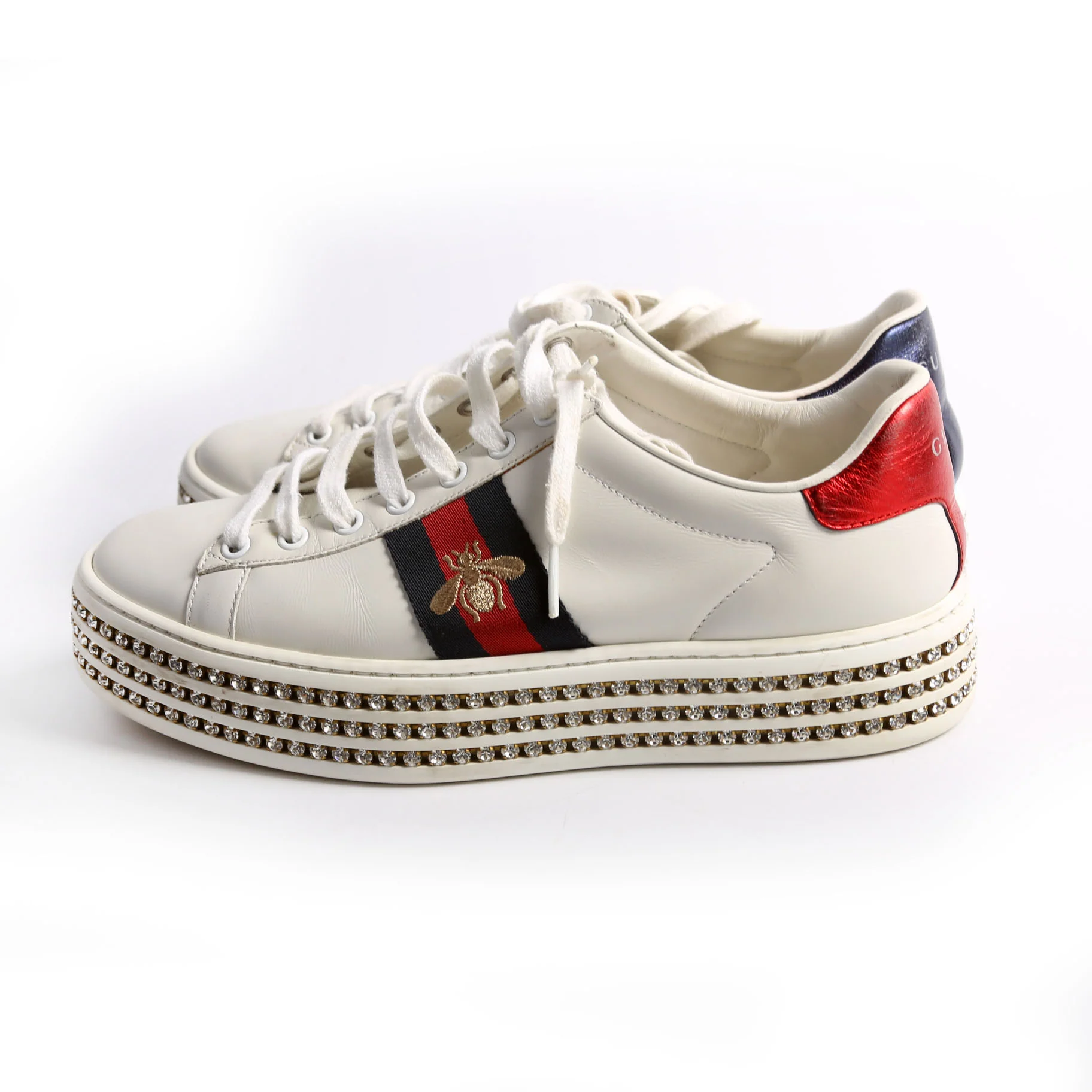 Ace Web Bee Crystal Platform Sneakers Size 38.5 White/Navy - Image 3