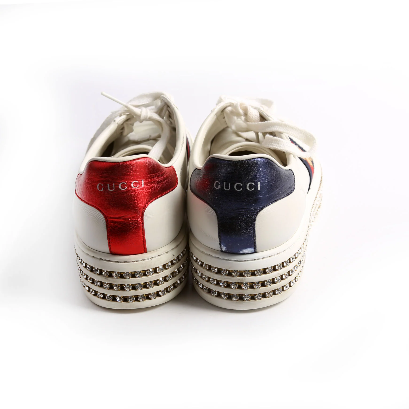 Ace Web Bee Crystal Platform Sneakers Size 38.5 White/Navy - Image 4