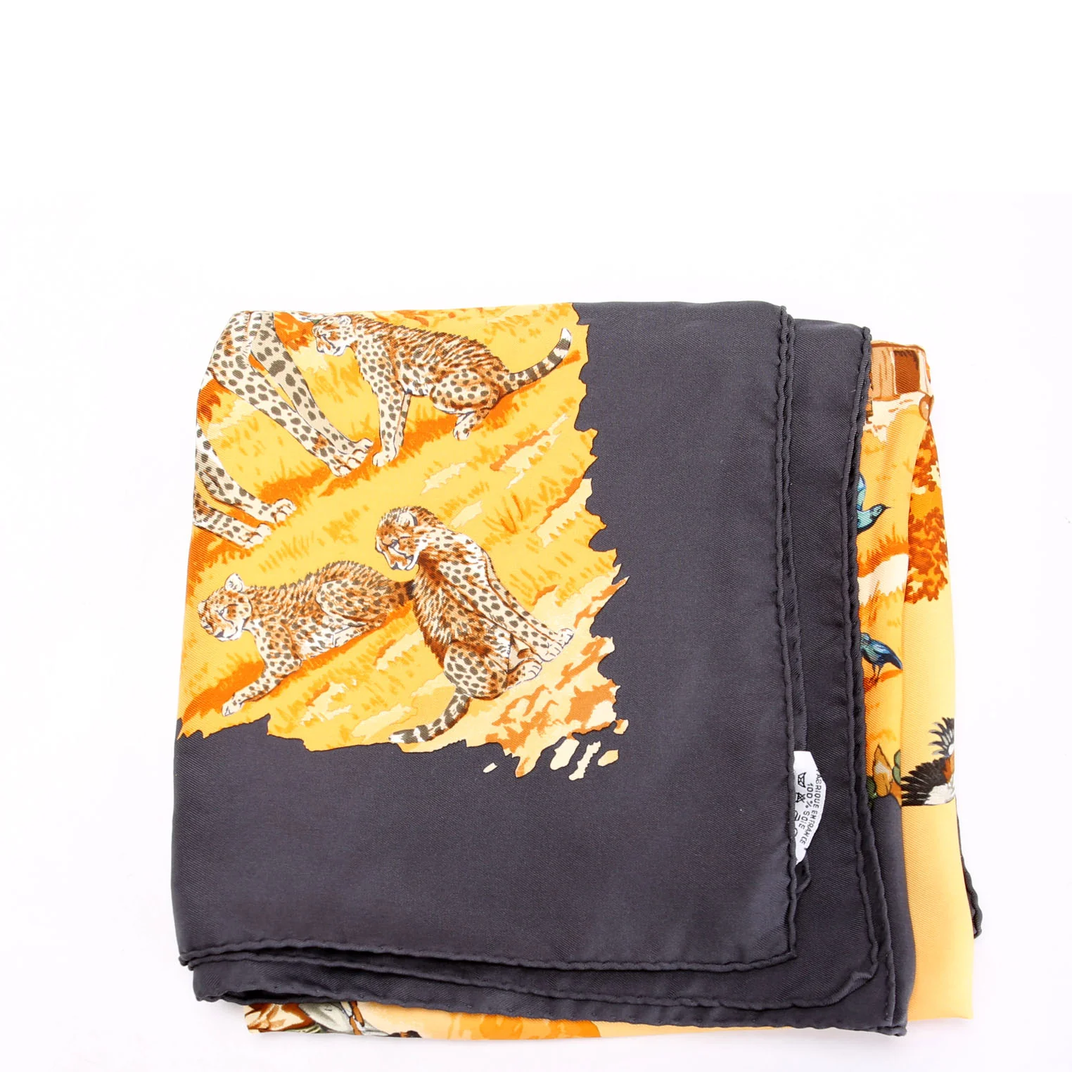 "Africa" Robert Dallet 90CM Silk Scarf Navy/Gold - Image 2