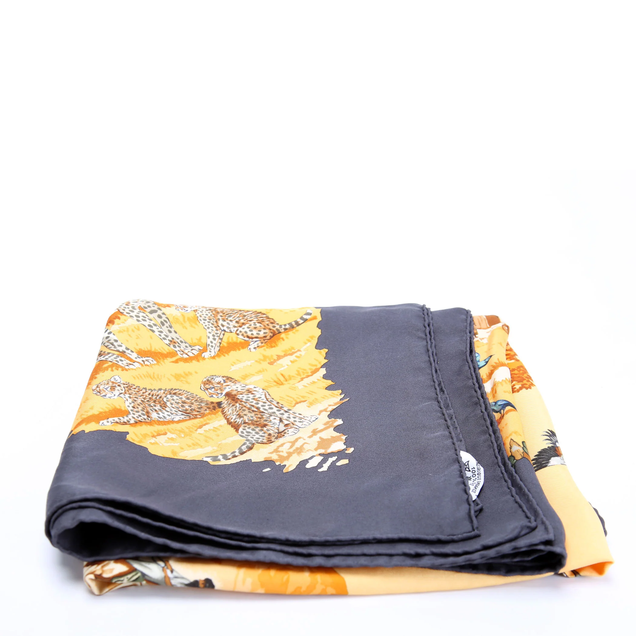 "Africa" Robert Dallet 90CM Silk Scarf Navy/Gold - Image 3