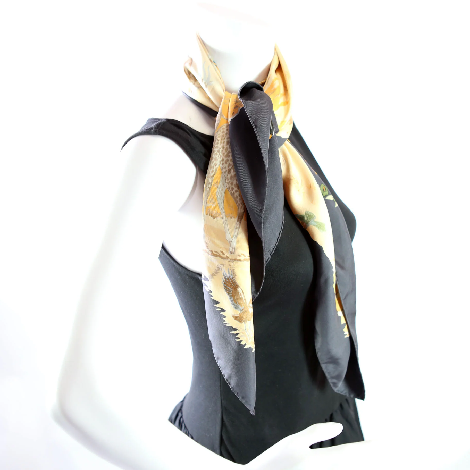"Africa" Robert Dallet 90CM Silk Scarf Navy/Gold - Image 6