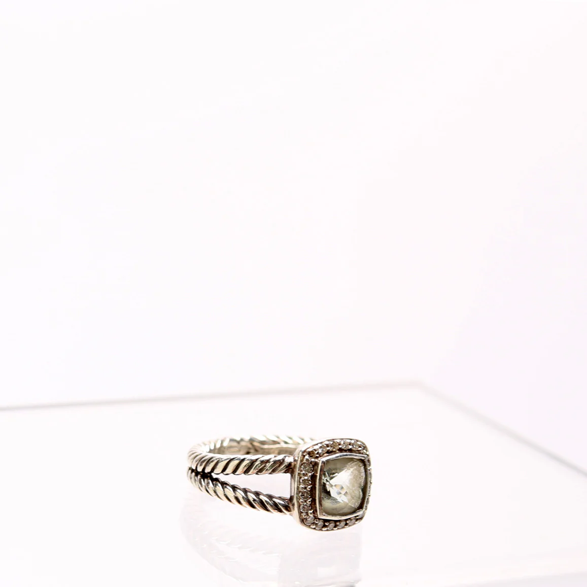 Albion 7MM 925/Prasiolite/Pave Ring Size 7.5 Silver - Image 2