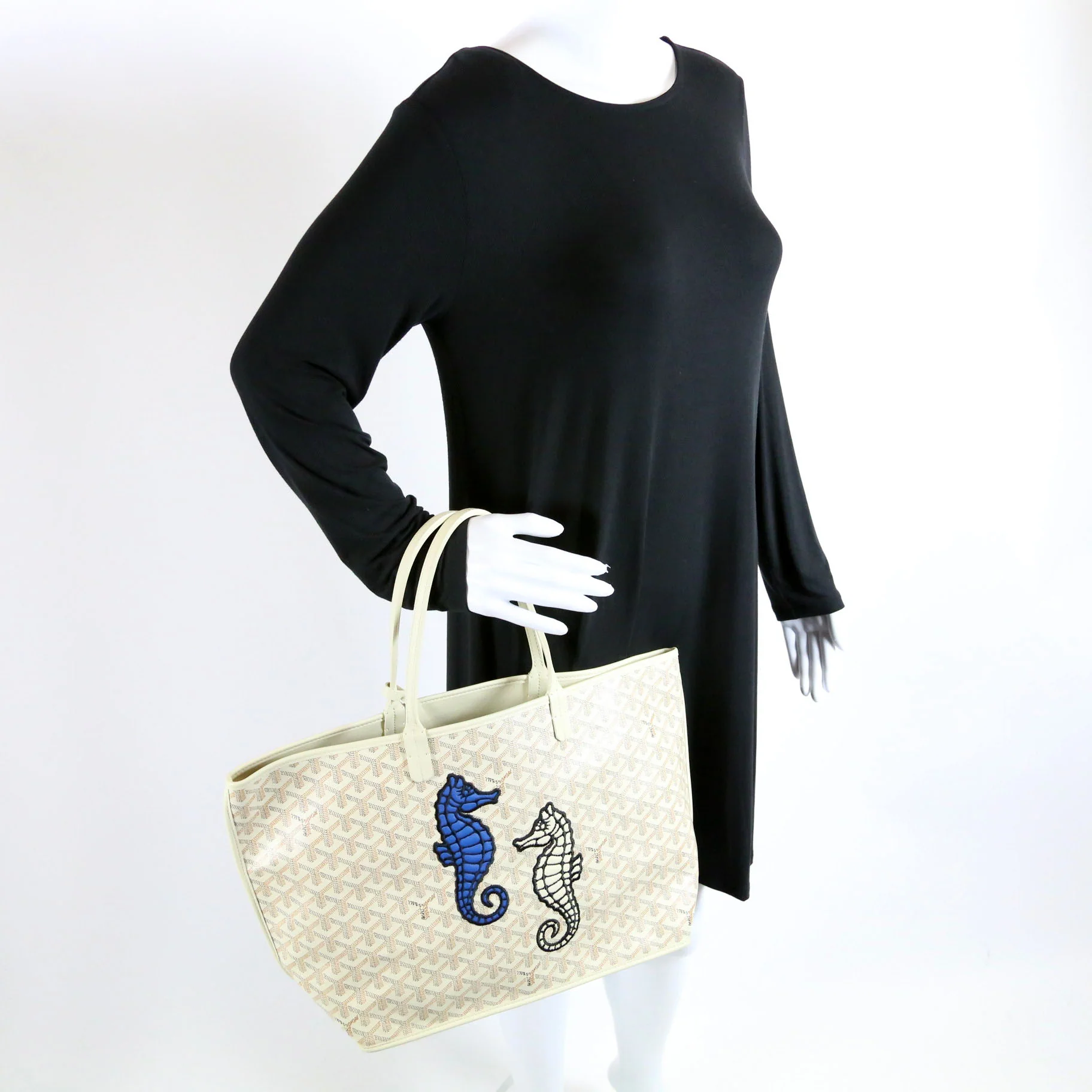 Anjou PM Seahorse Embroidered Canvas/Calfskin Cream - Image 11