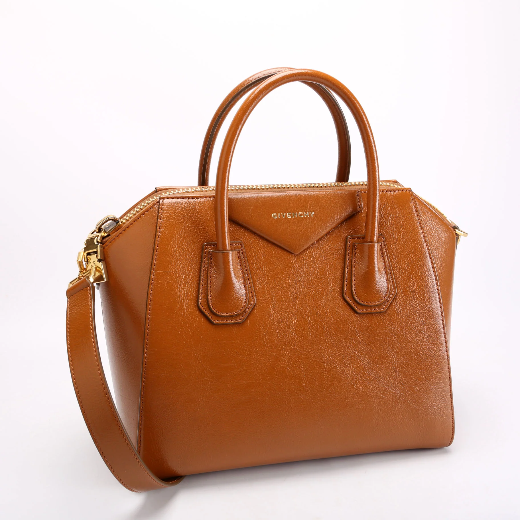 Antigona Satchel Medium Shiny Leather Brown - Image 2