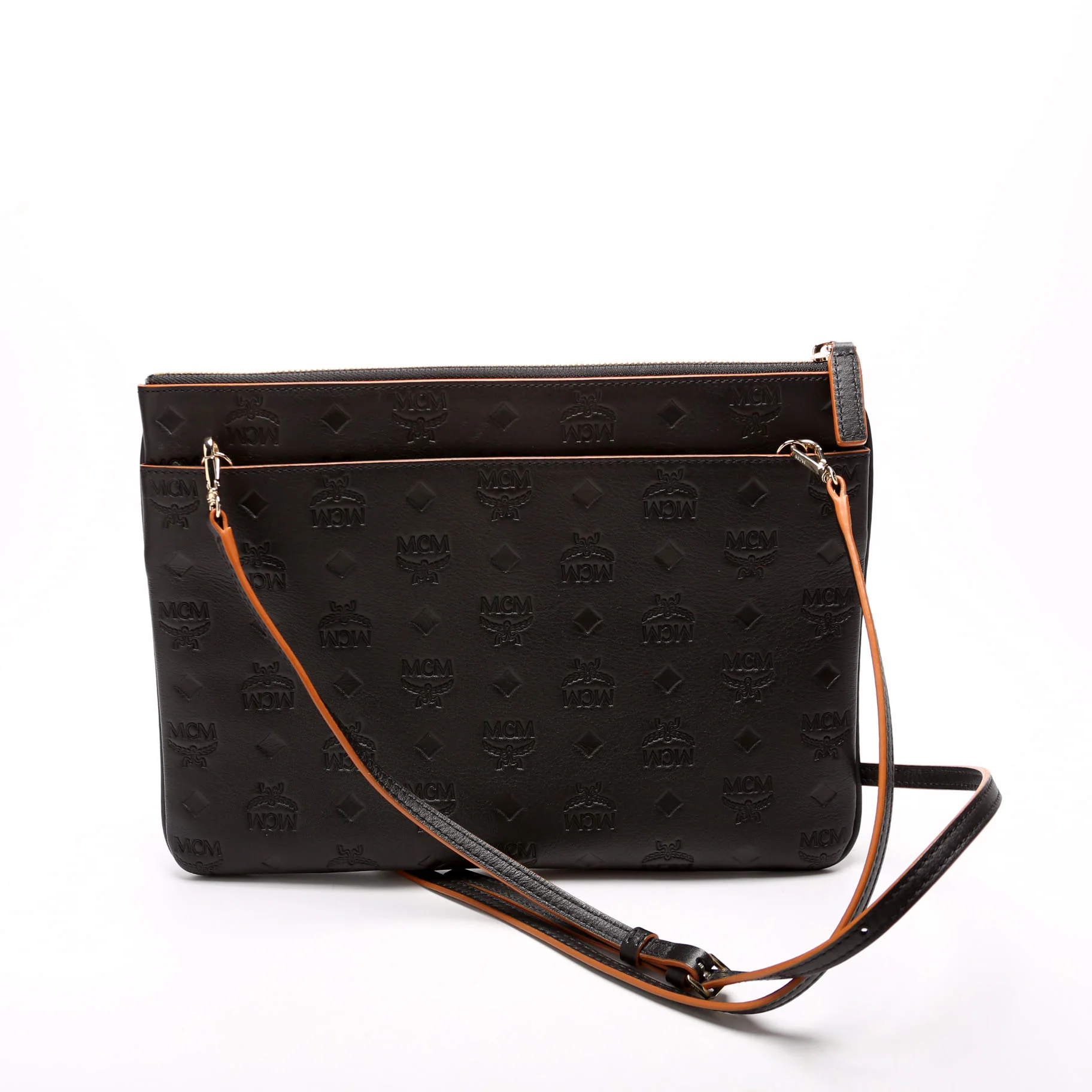 Aren Monogram Leather Crossbody Pouch Black - Image 3