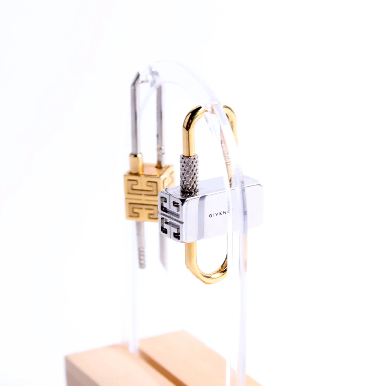 Asymmetrical Lock Metal Earrings Silver/Gold - Image 2