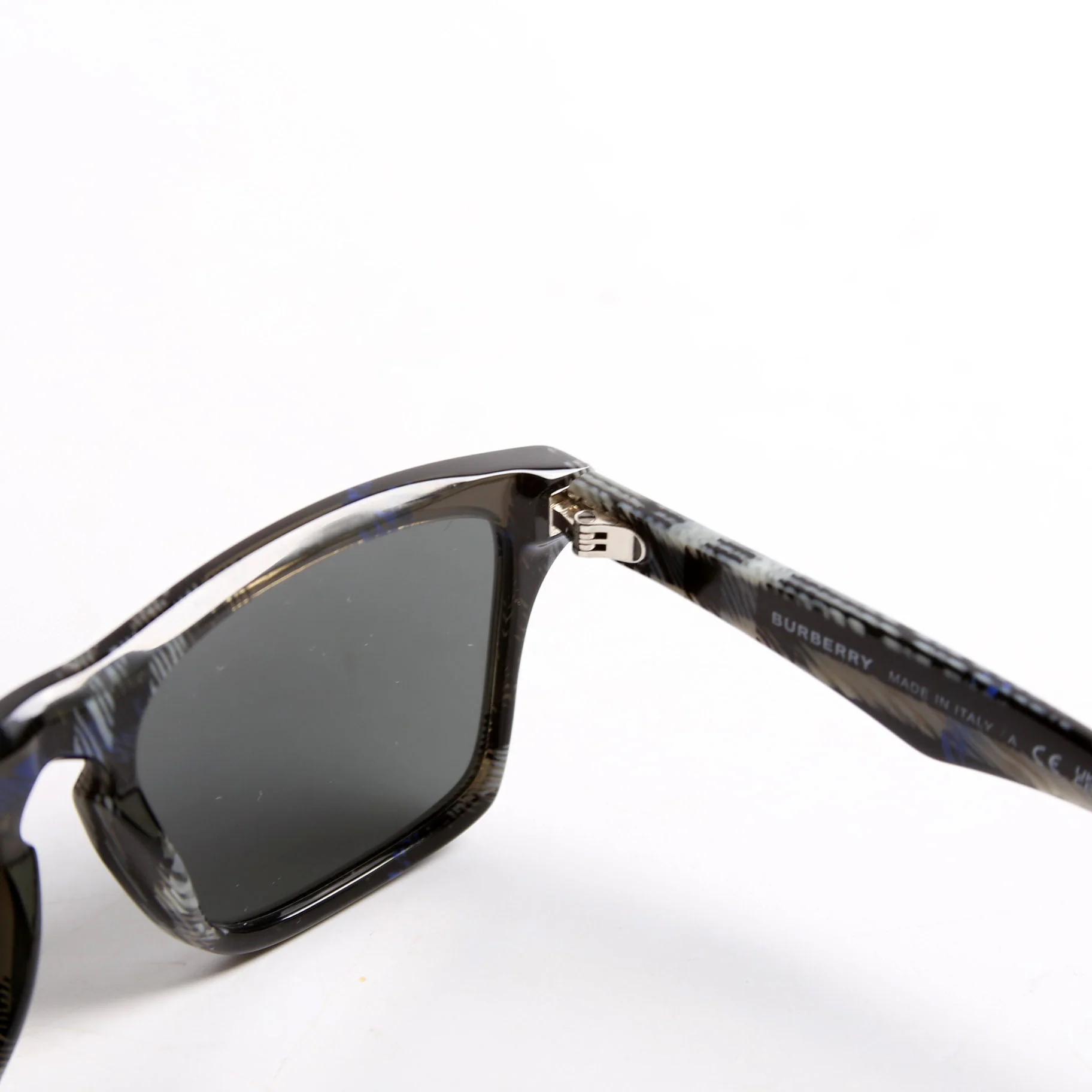 B4434 Square Check Sunglasses Black/Blue - Image 6