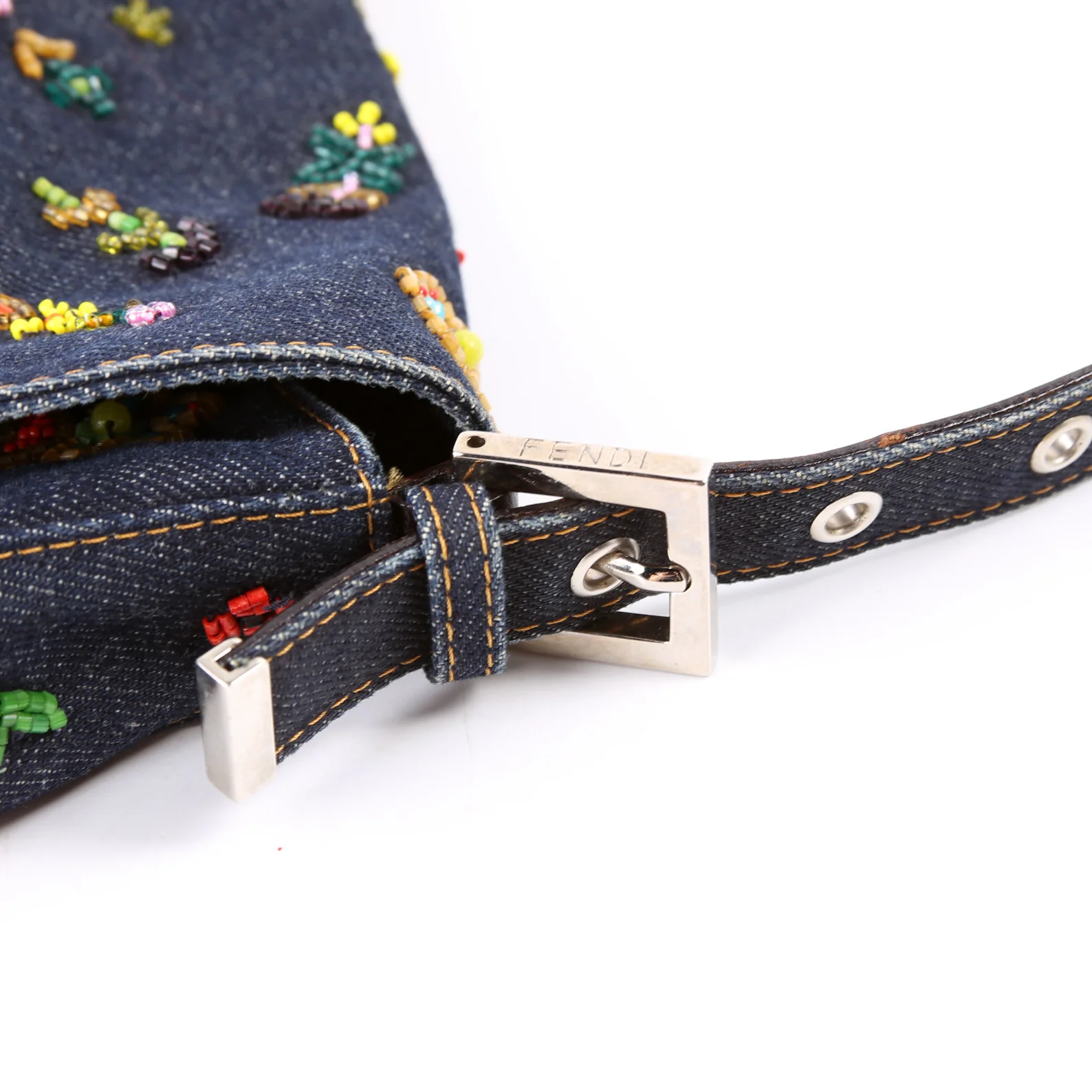 Beaded Denim Mama Baguette Navy/Multicolor - Image 10